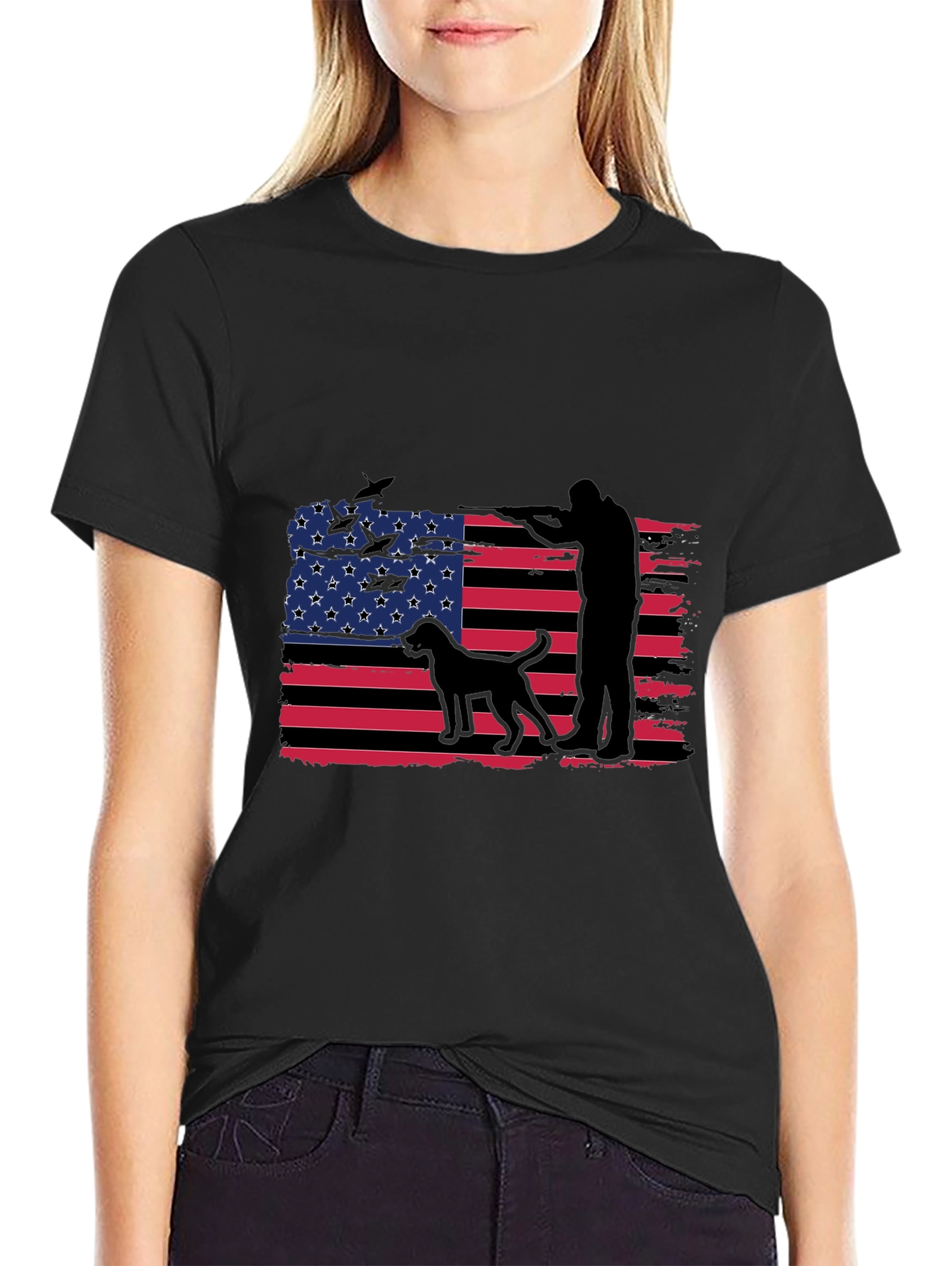 Mens American Flag Hunter Dog T-Shirt