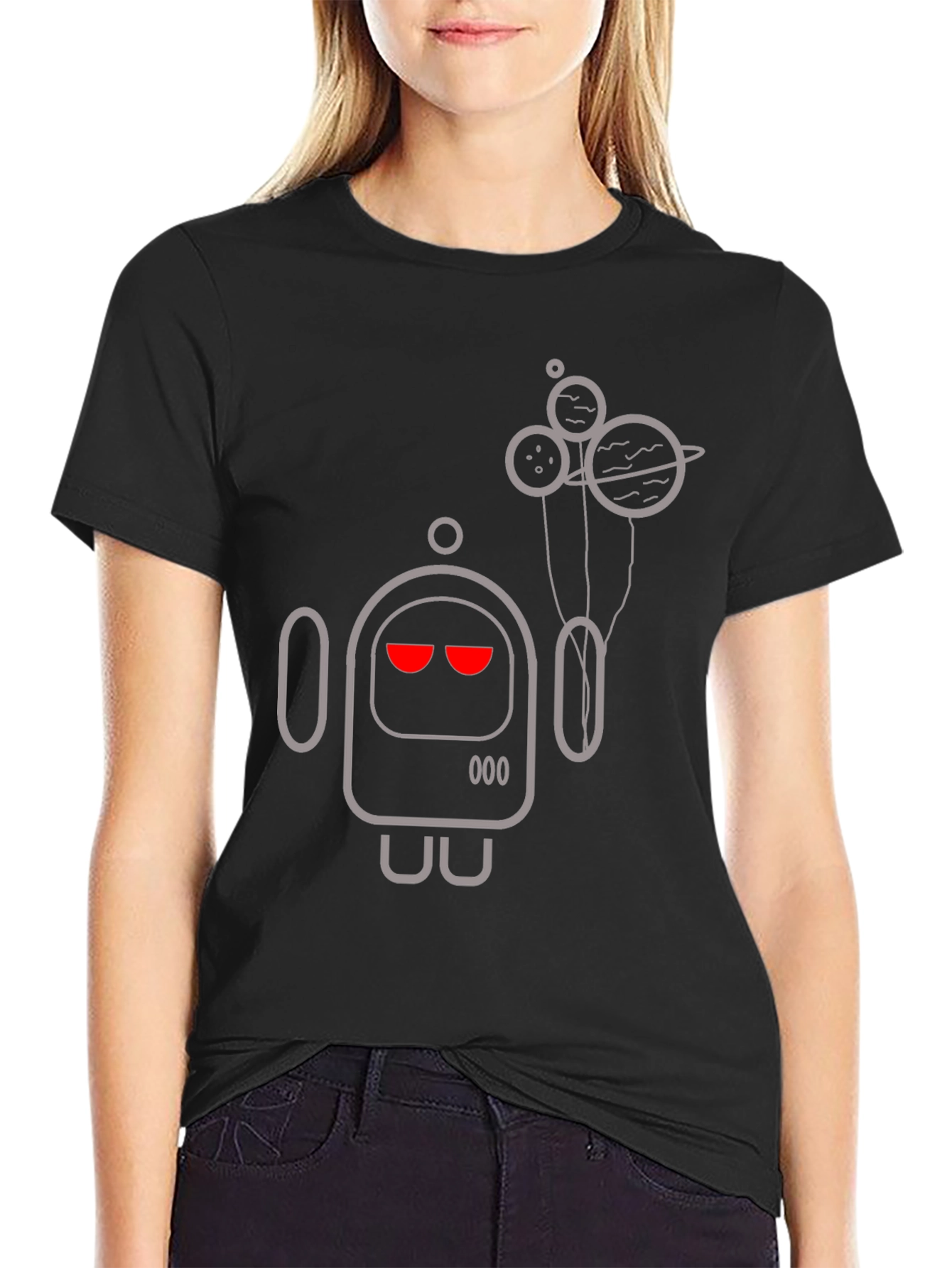 Robot & Planets Graphic Tee - Black