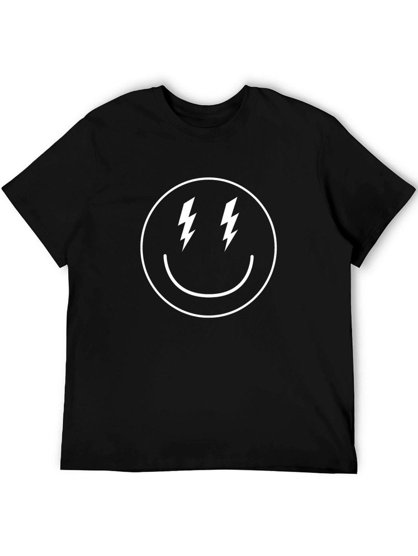 Lightning Bolt Smiley Face Black T-Shirt