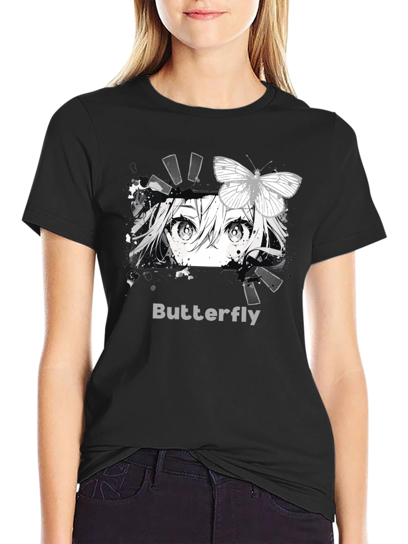 Anime Butterfly Graphic T-Shirt