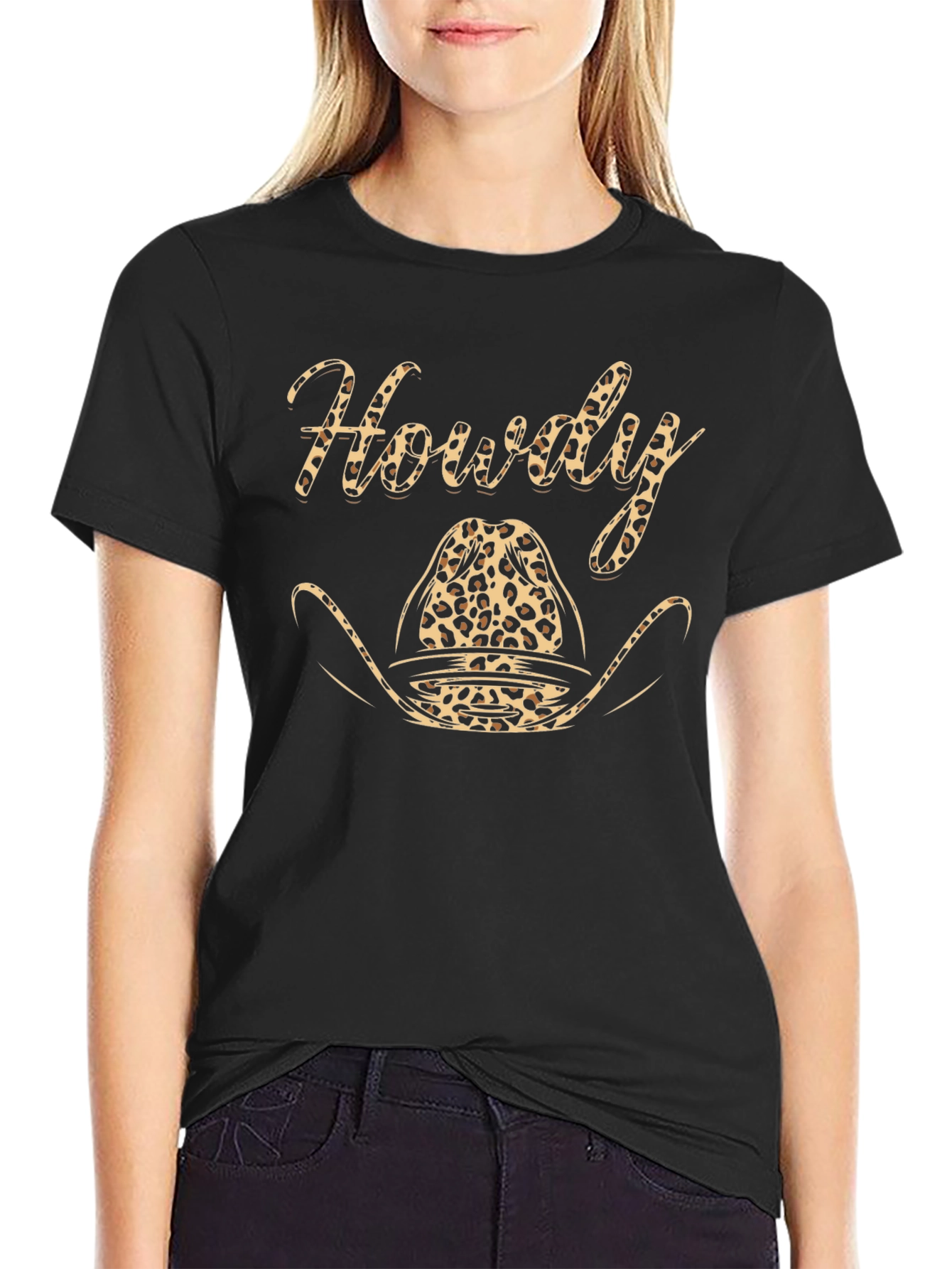 Howdy Leopard Cowboy Hat Graphic T-Shirt
