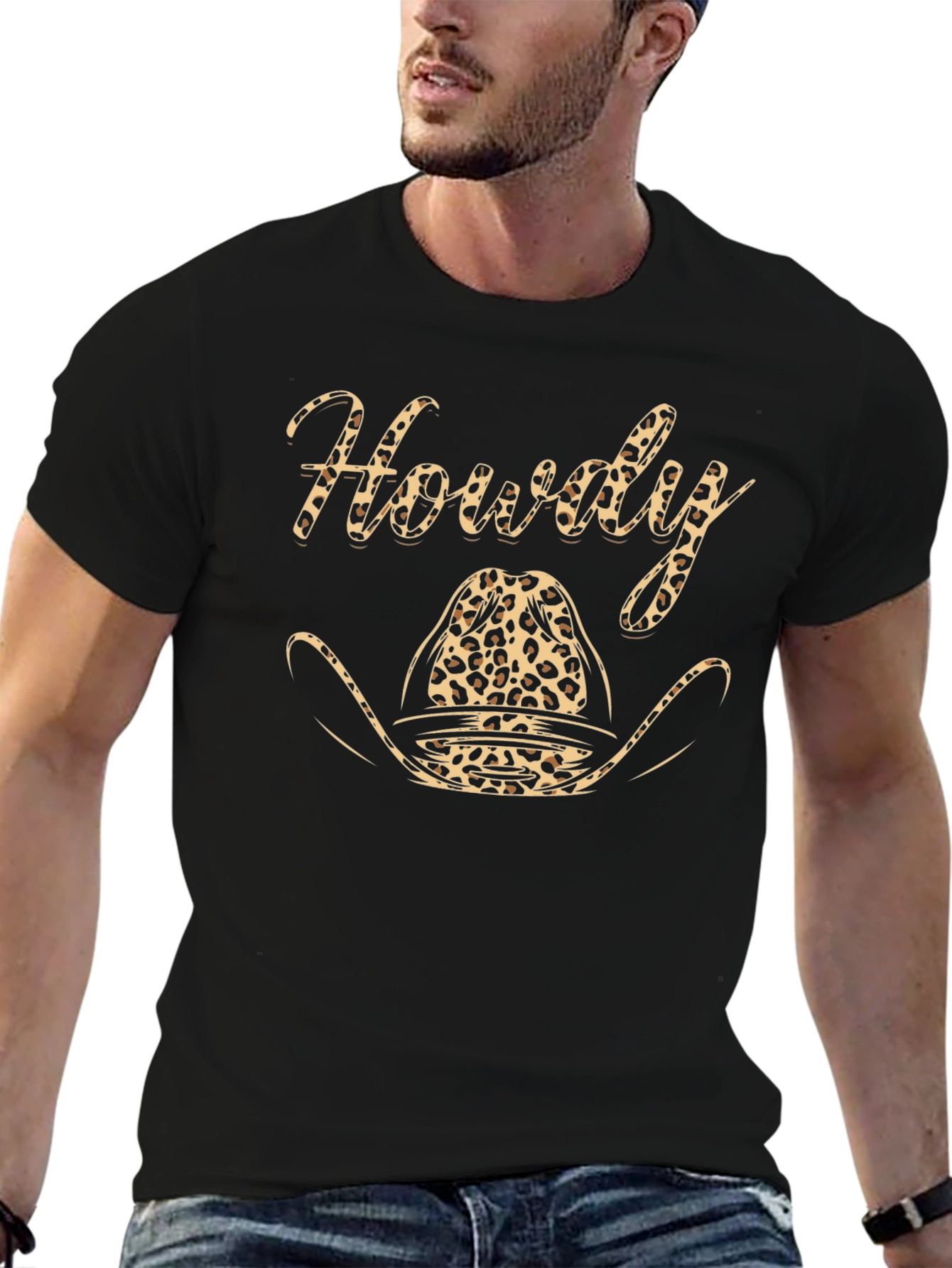 Howdy Leopard Cowboy Hat Graphic T-Shirt