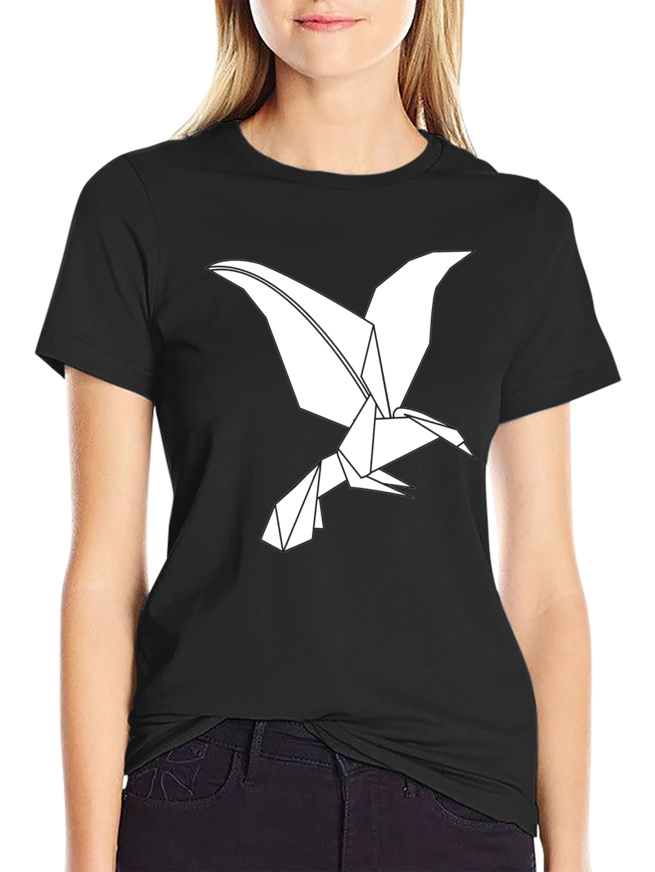 Origami Bird Graphic Tee - Black Cotton T-Shirt