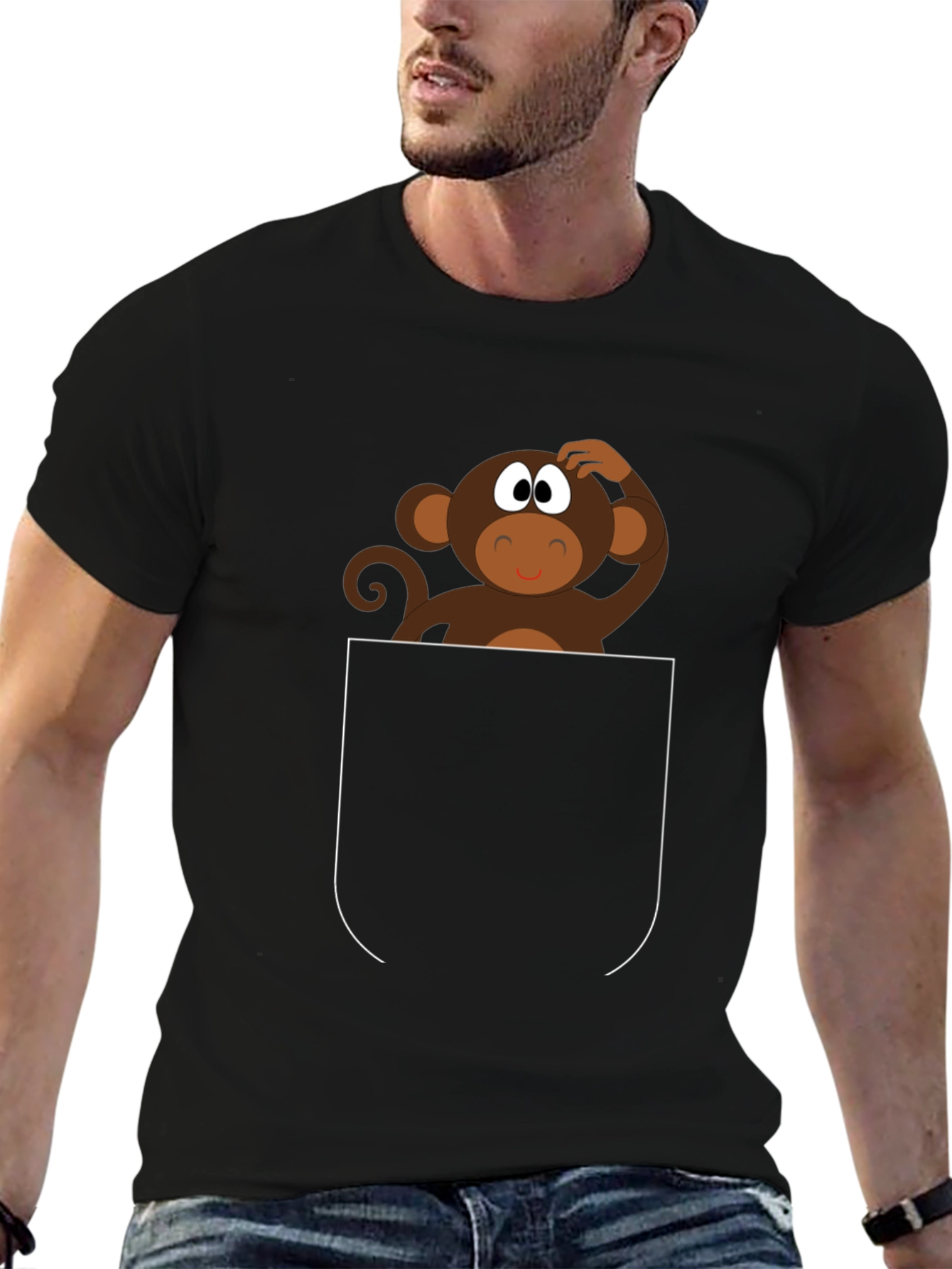 Monkey in Pocket Graphic Tee - Quirky Fun!