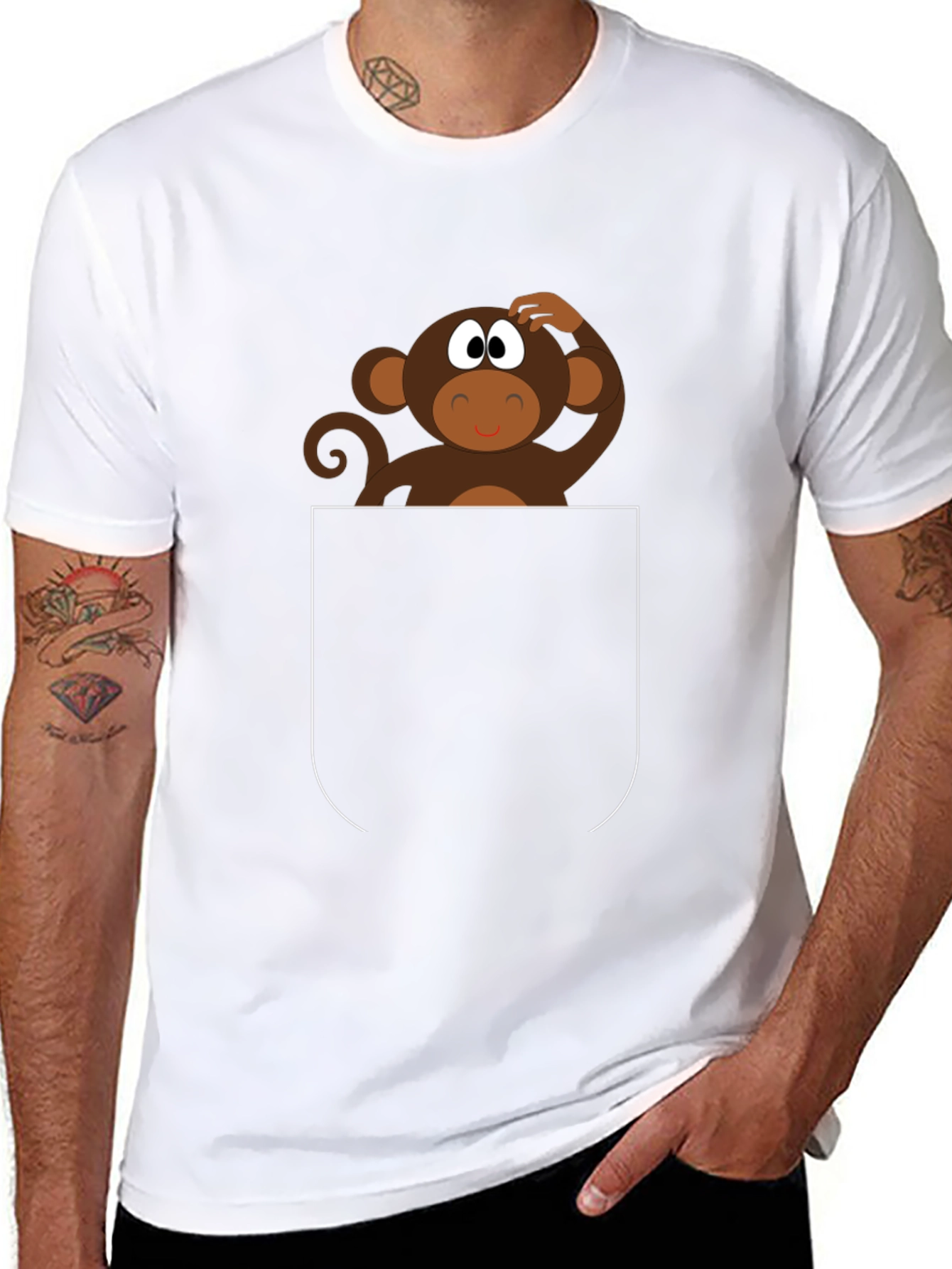 Monkey in Pocket Graphic Tee - Quirky Fun!