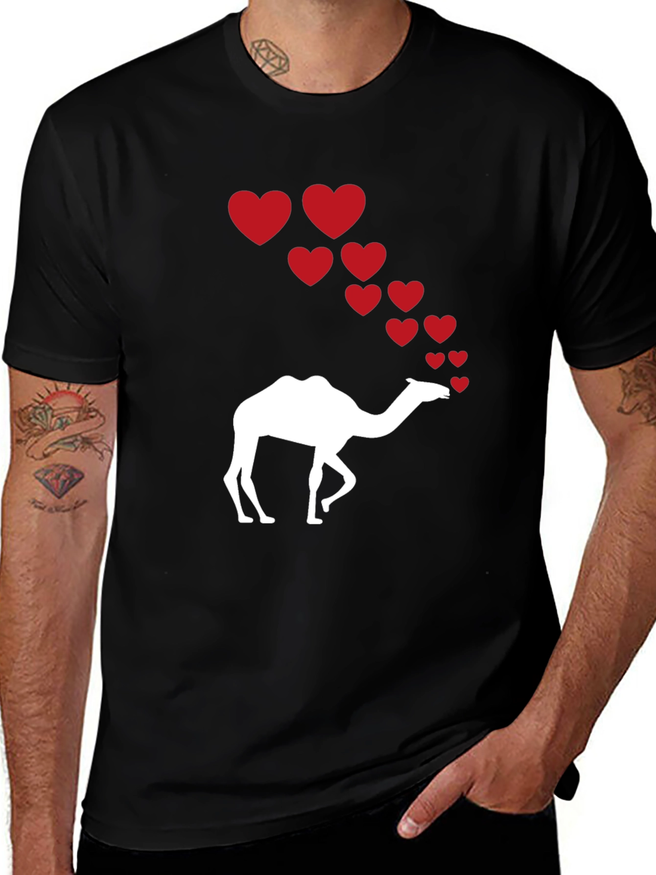 Camel Love T-Shirt - Black Cotton Graphic Tee
