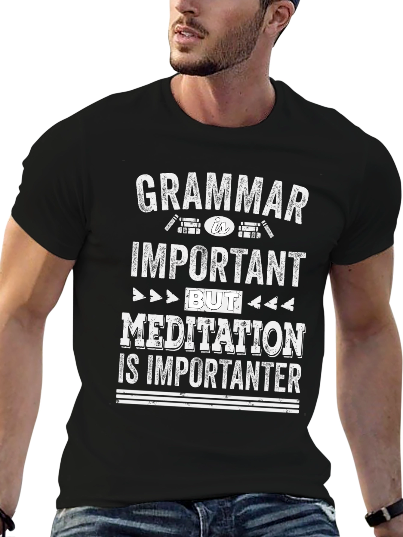 Grammar vs. Meditation T-Shirt - Funny Slogan Tee