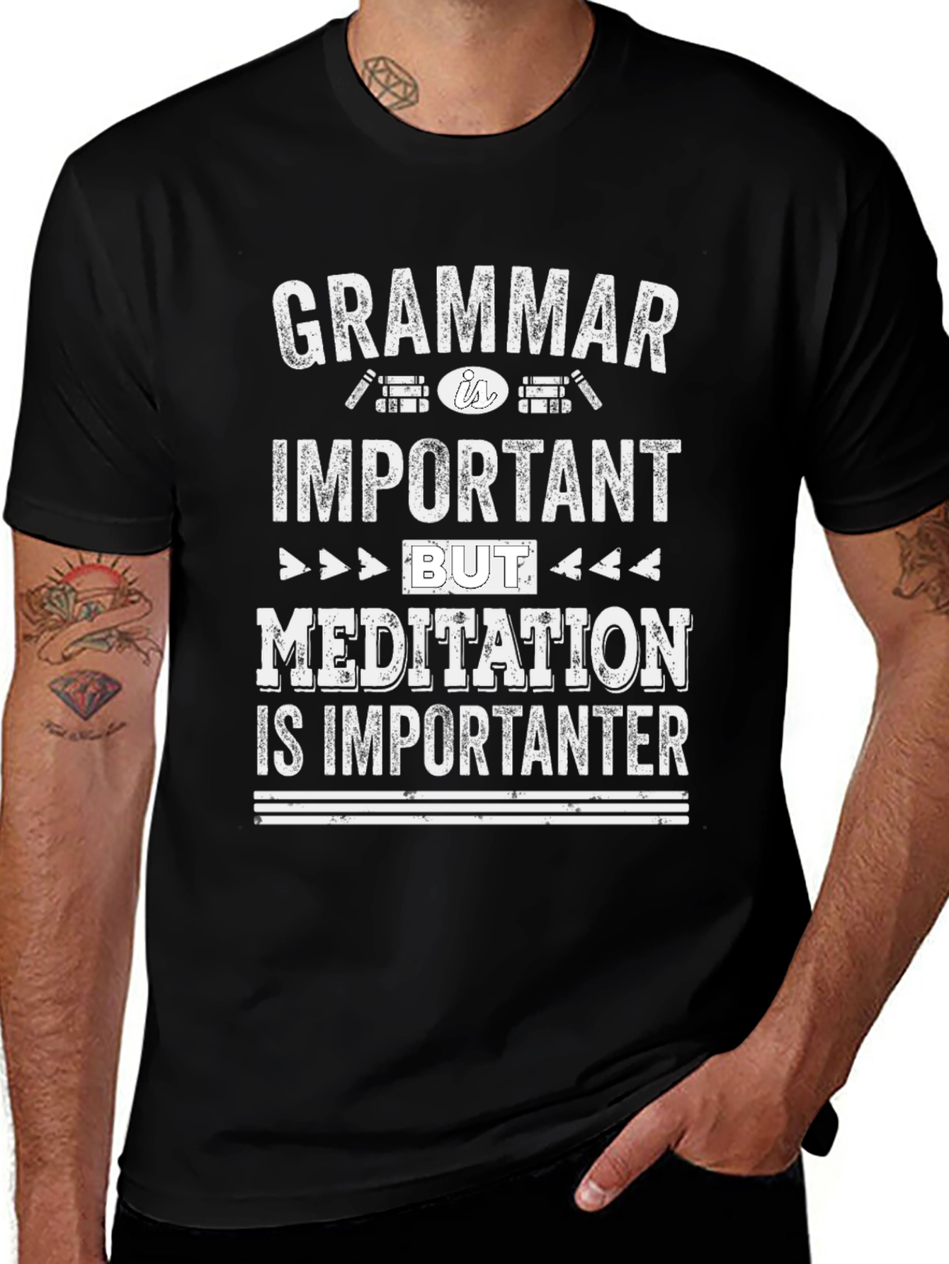 Grammar vs. Meditation T-Shirt - Funny Slogan Tee