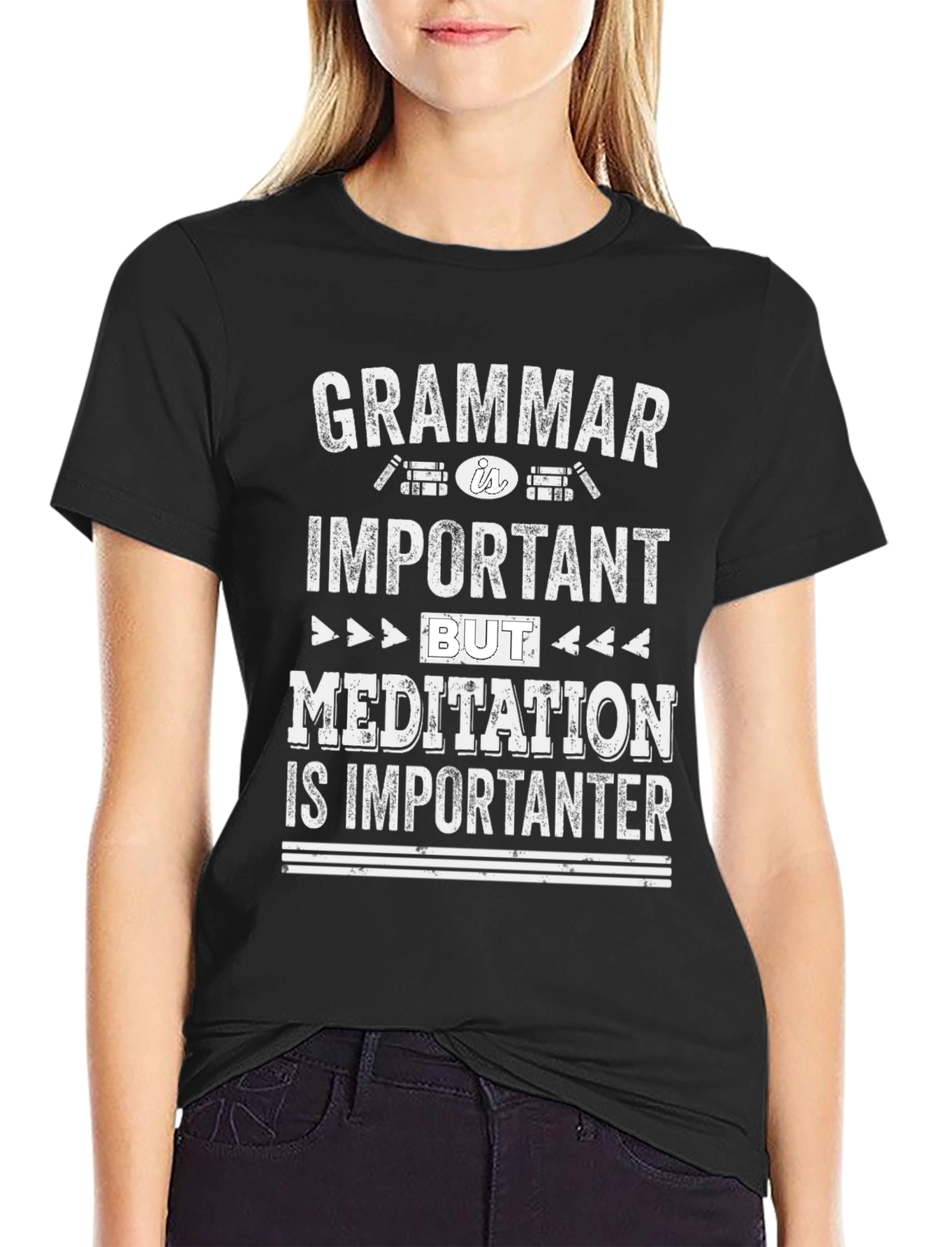 Grammar vs. Meditation T-Shirt - Funny Slogan Tee