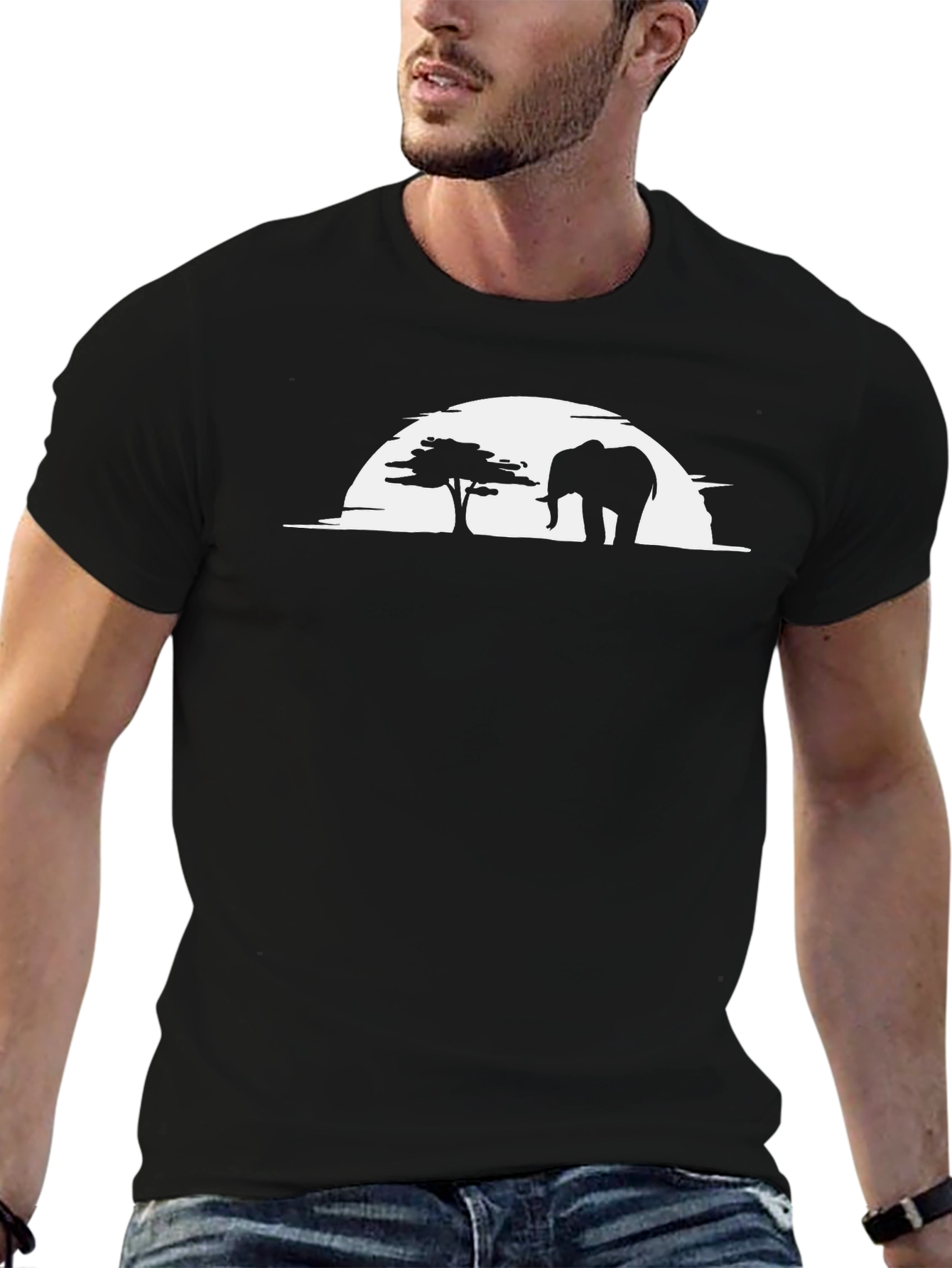 Elephant Silhouette Graphic Tee - Black