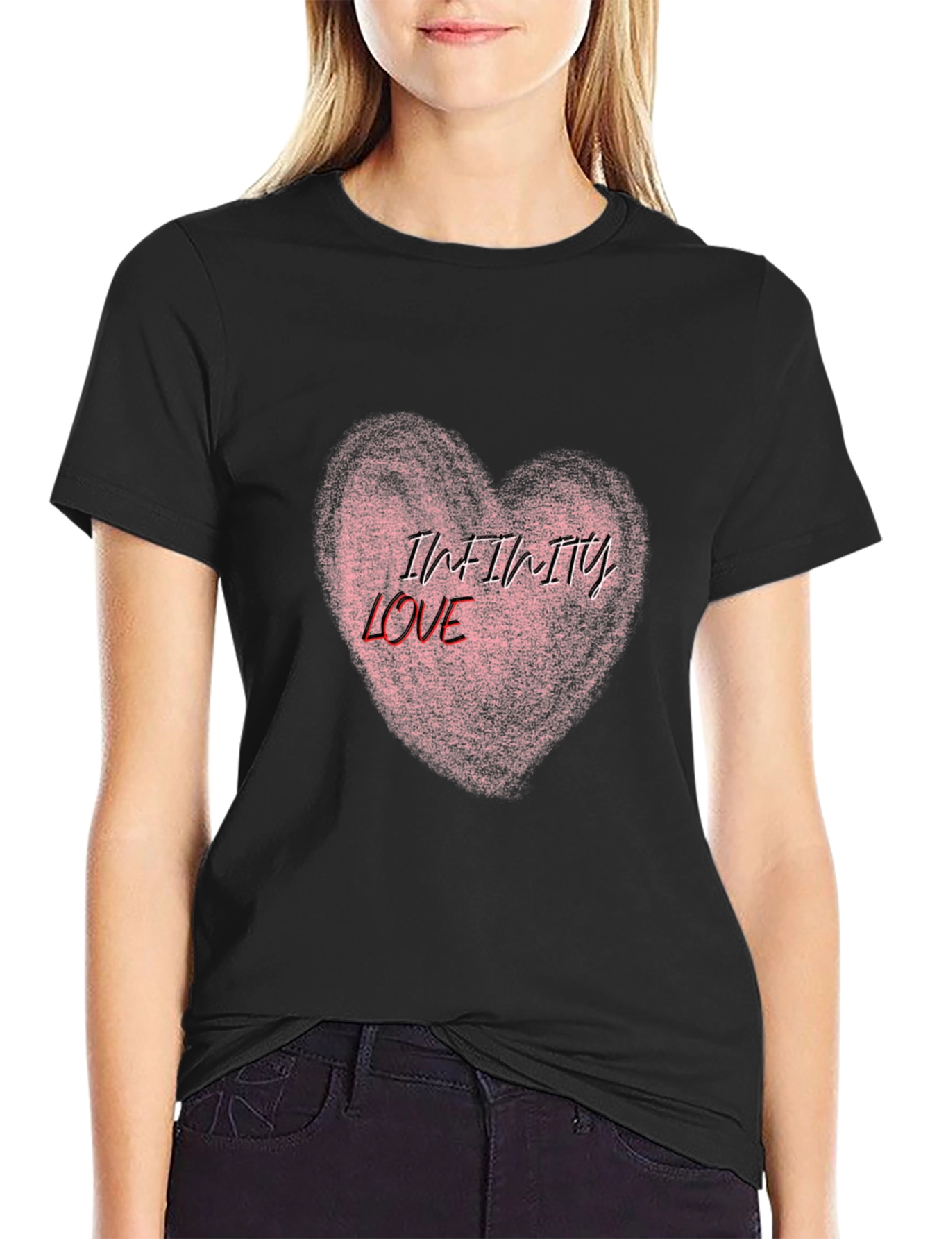 Infinity Love Heart Graphic Tee - Black