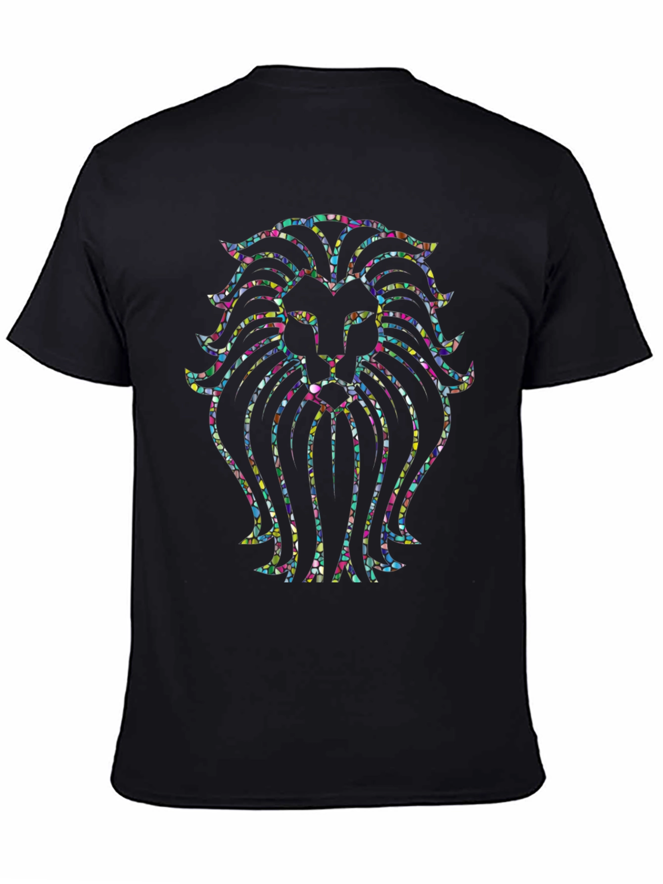 Vibrant Lion Head Graphic Tee - Black