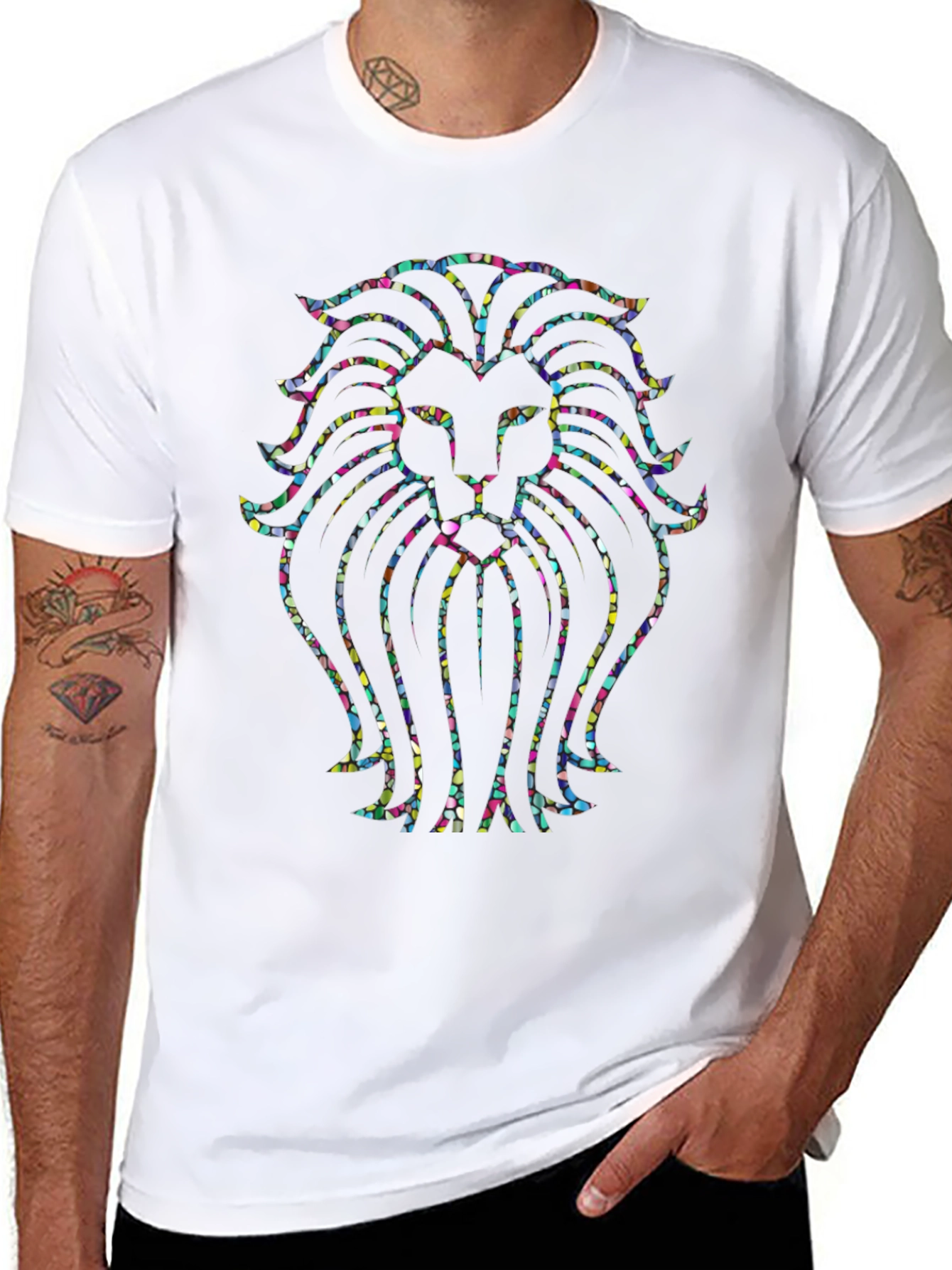 Vibrant Lion Head Graphic Tee - Black