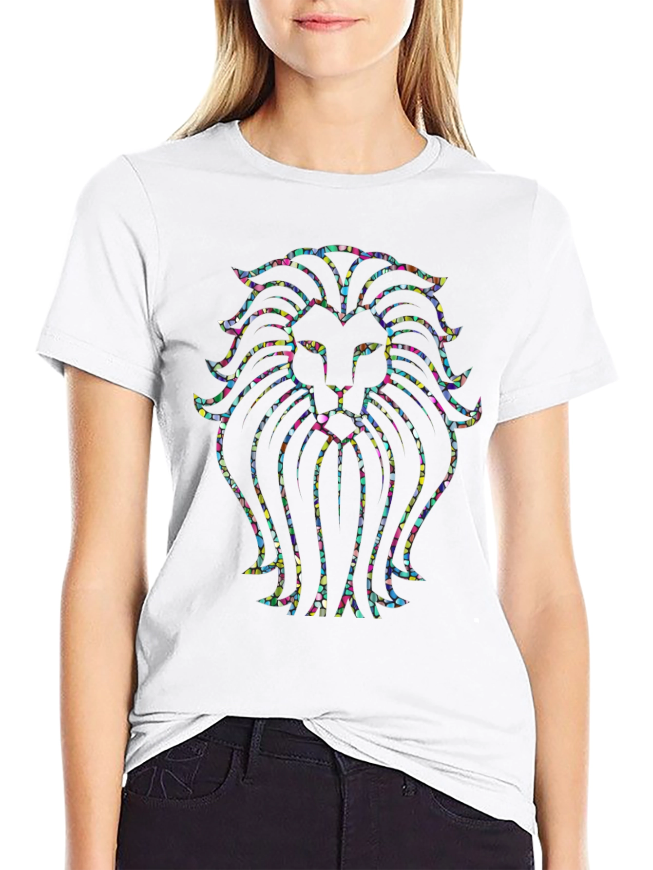 Vibrant Lion Head Graphic Tee - Black