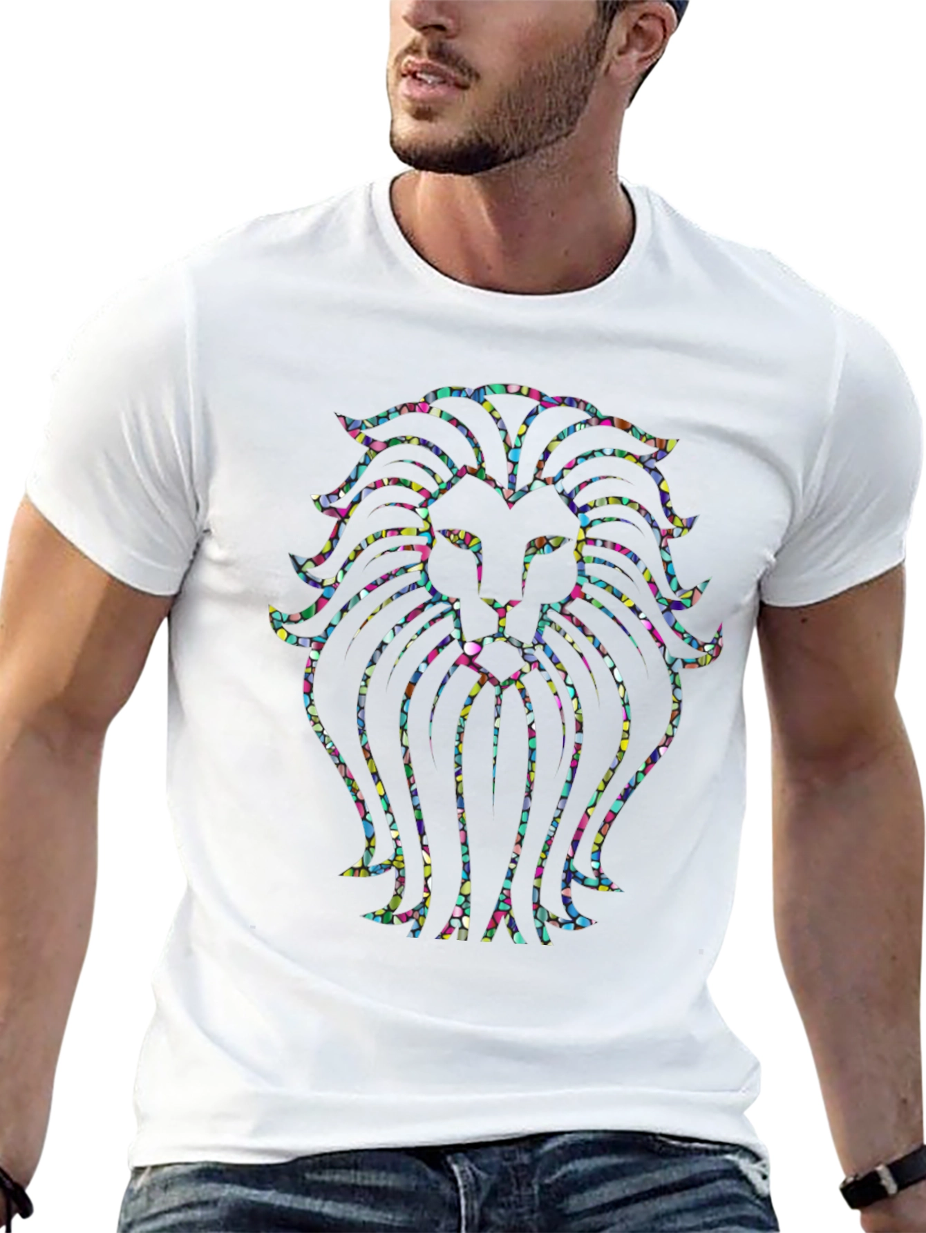 Vibrant Lion Head Graphic Tee - Black