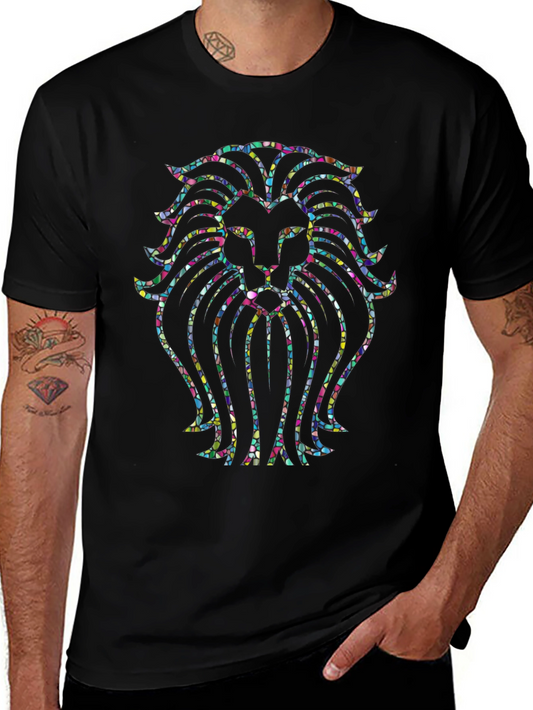Vibrant Lion Head Graphic Tee - Black
