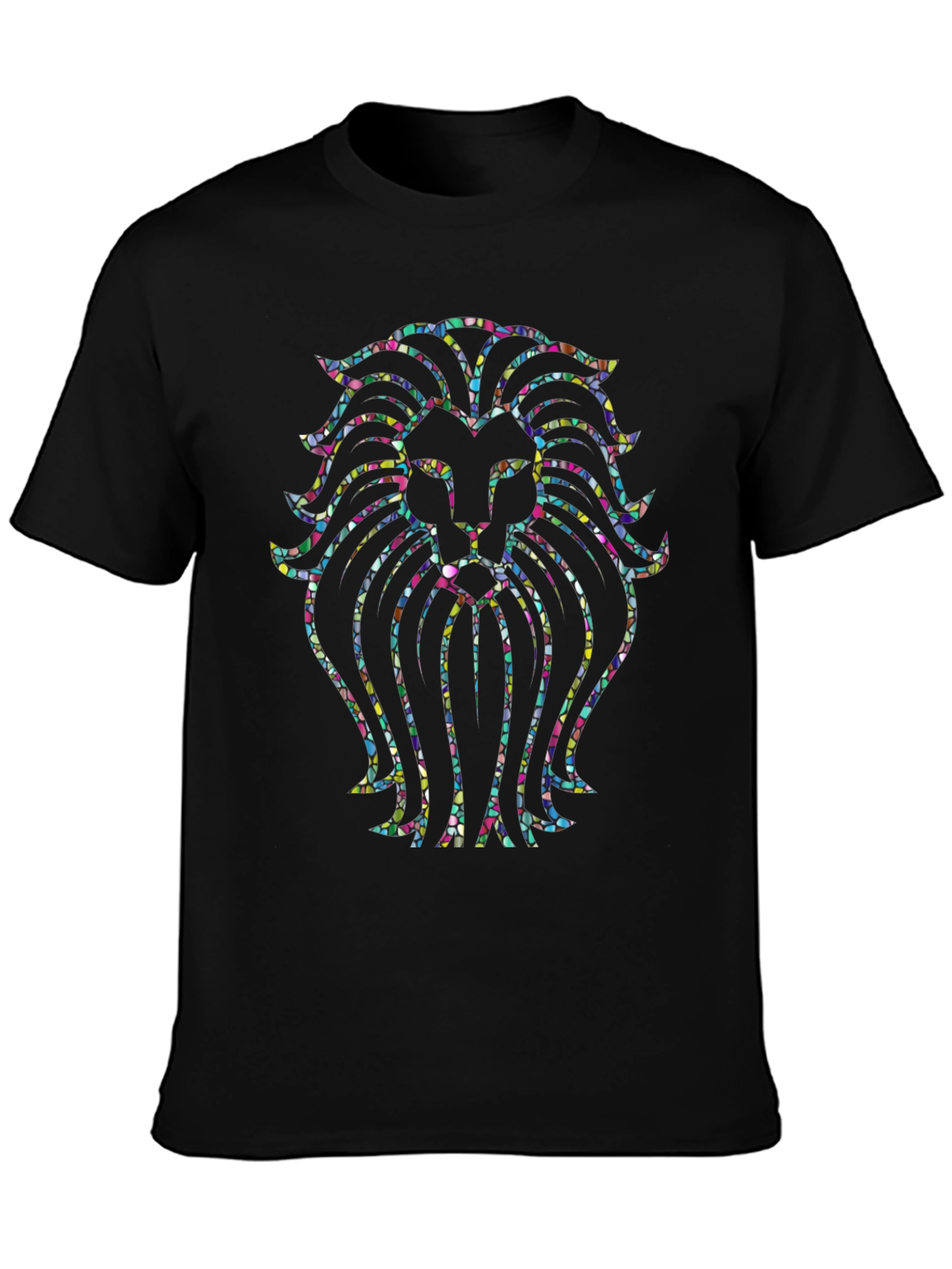 Vibrant Lion Head Graphic Tee - Black