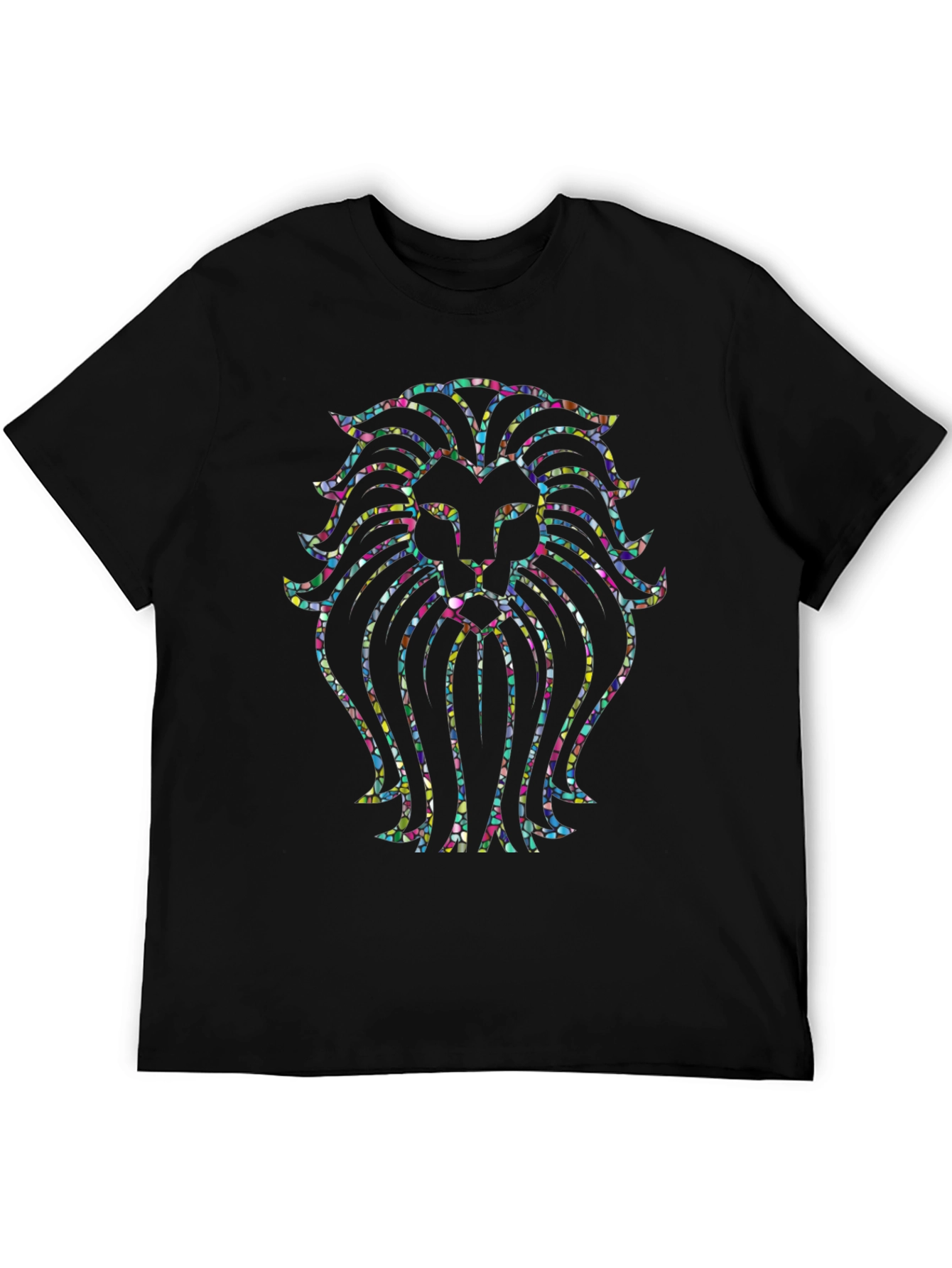 Vibrant Lion Head Graphic Tee - Black