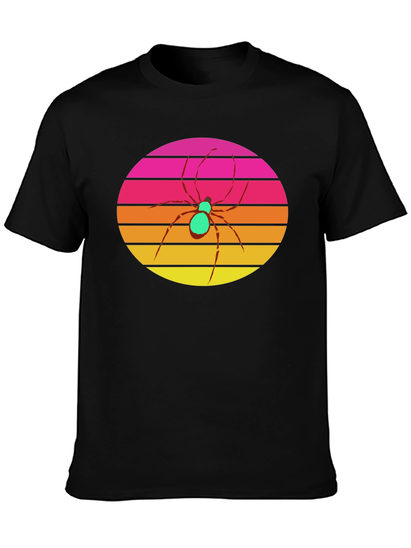 Retro Sunset Spider Graphic Tee - Black