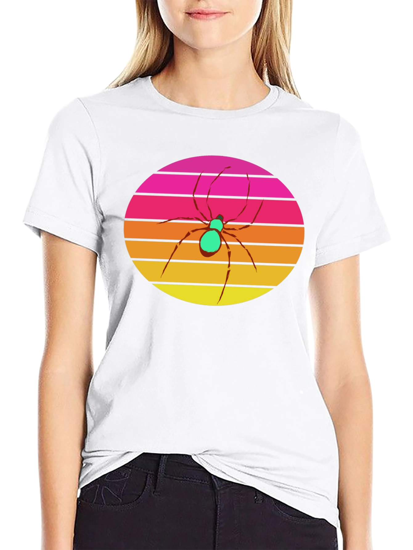 Retro Sunset Spider Graphic Tee - Black