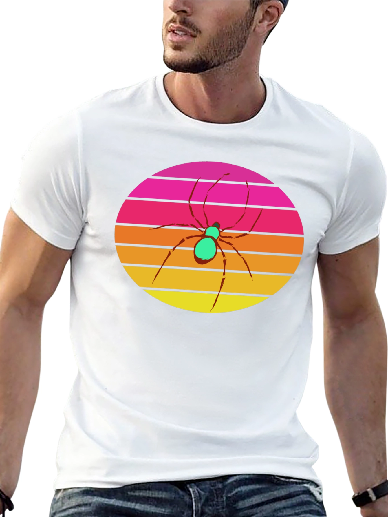 Retro Sunset Spider Graphic Tee - Black