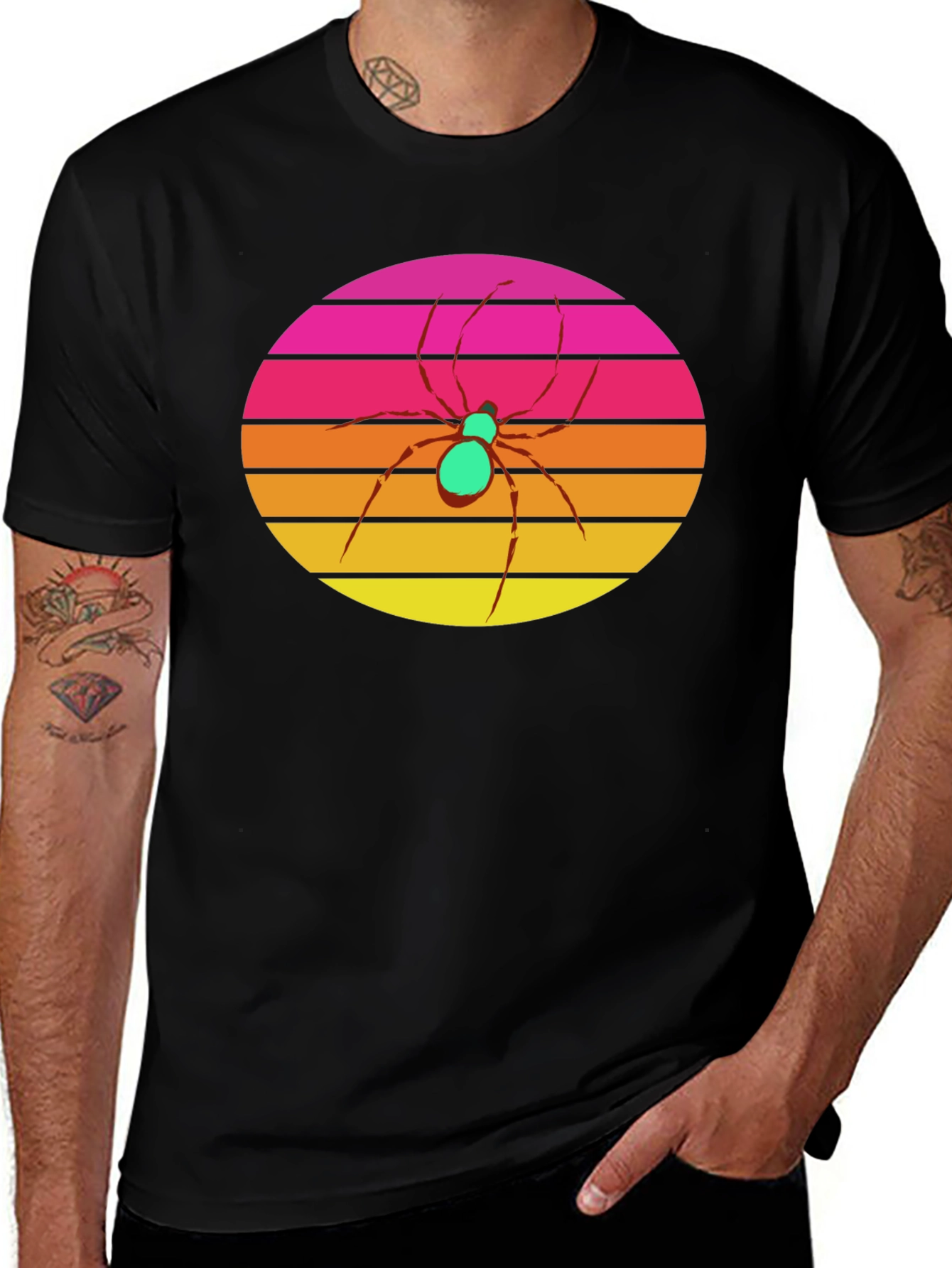 Retro Sunset Spider Graphic Tee - Black