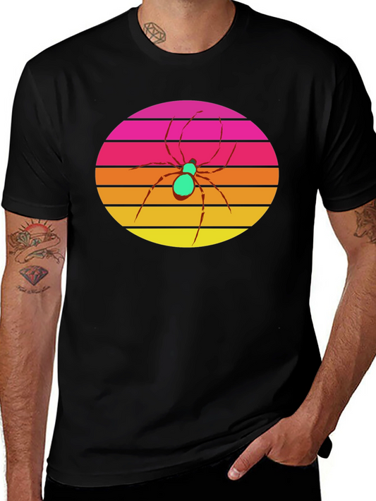 Retro Sunset Spider Graphic Tee - Black