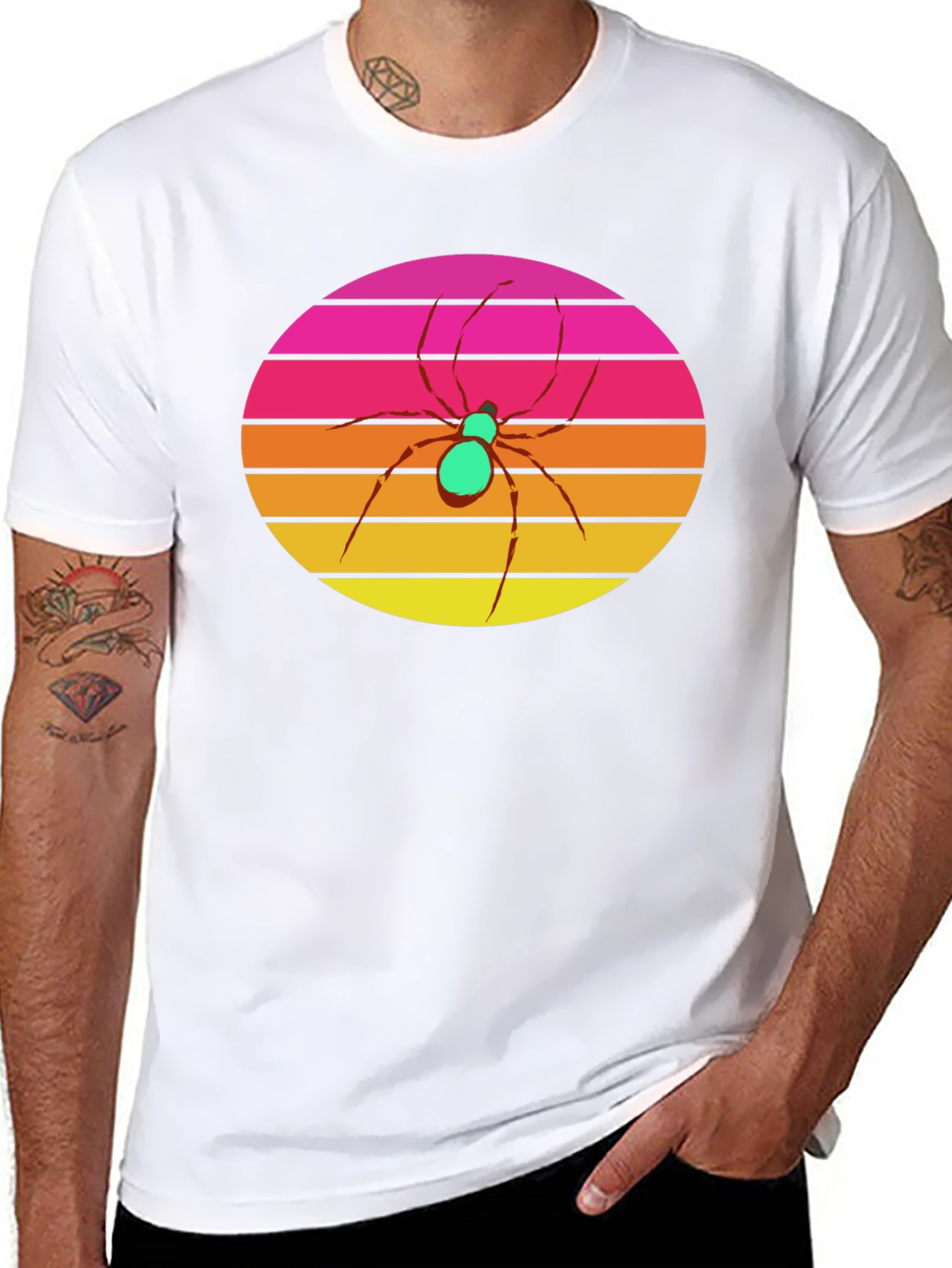 Retro Sunset Spider Graphic Tee - Black
