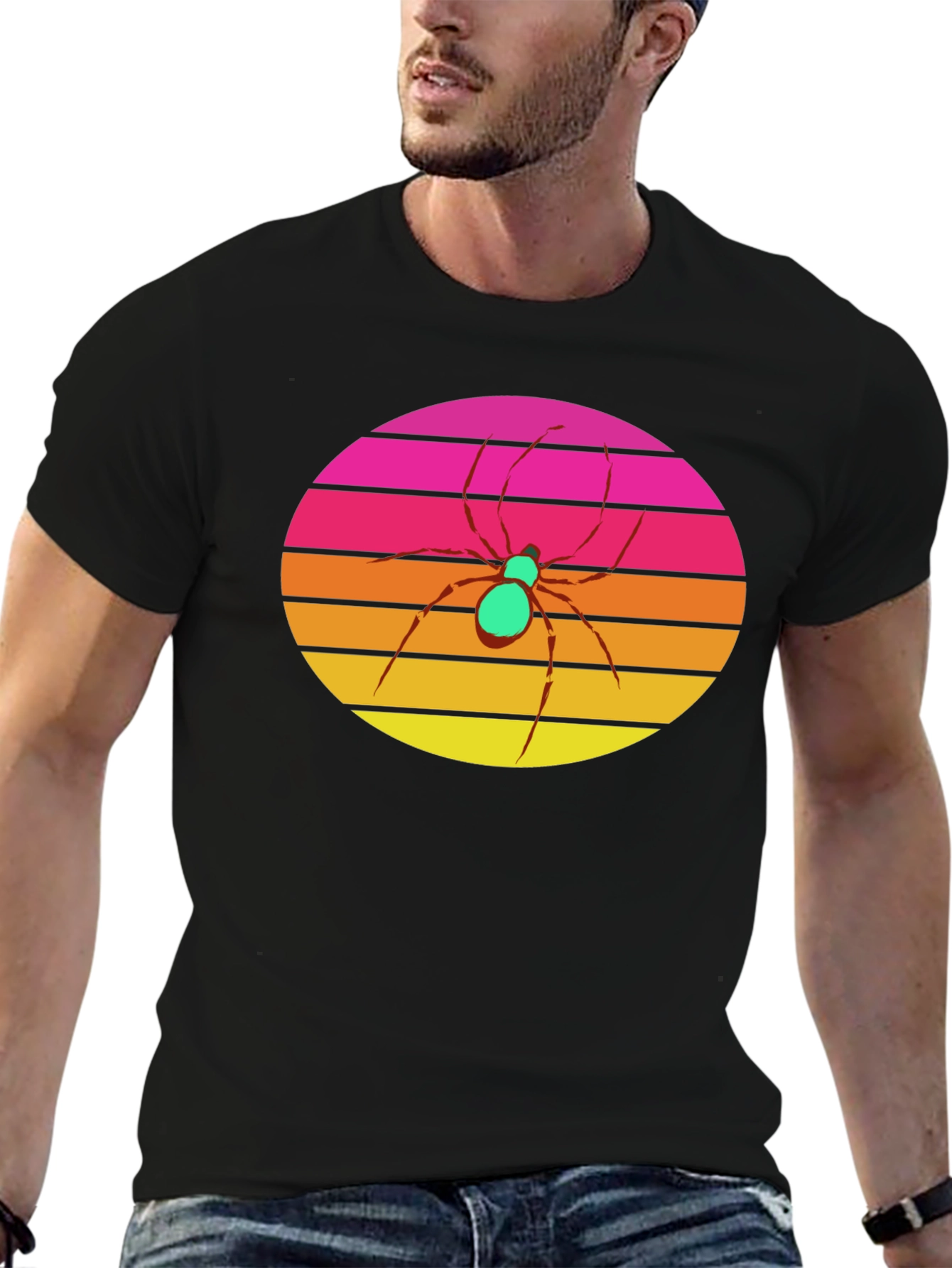Retro Sunset Spider Graphic Tee - Black
