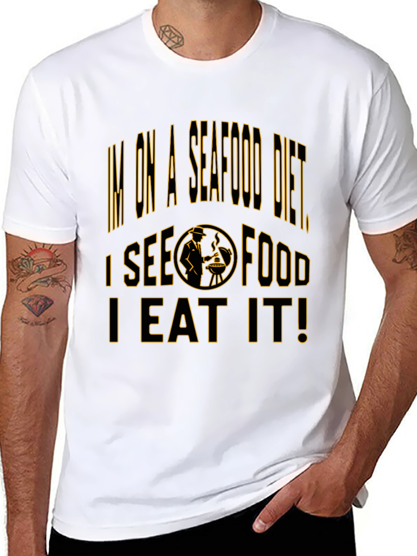 Seafood Diet Black T-Shirt Funny Foodie Graphic Tee