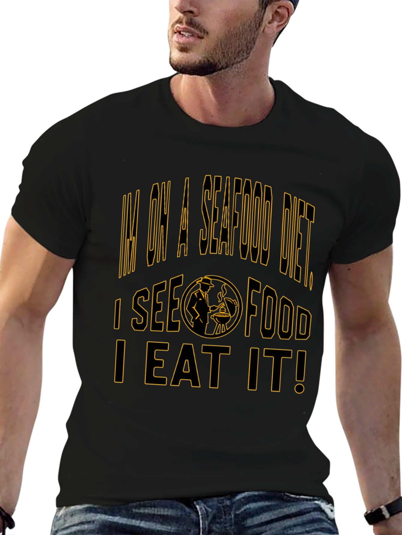 Seafood Diet Black T-Shirt Funny Foodie Graphic Tee