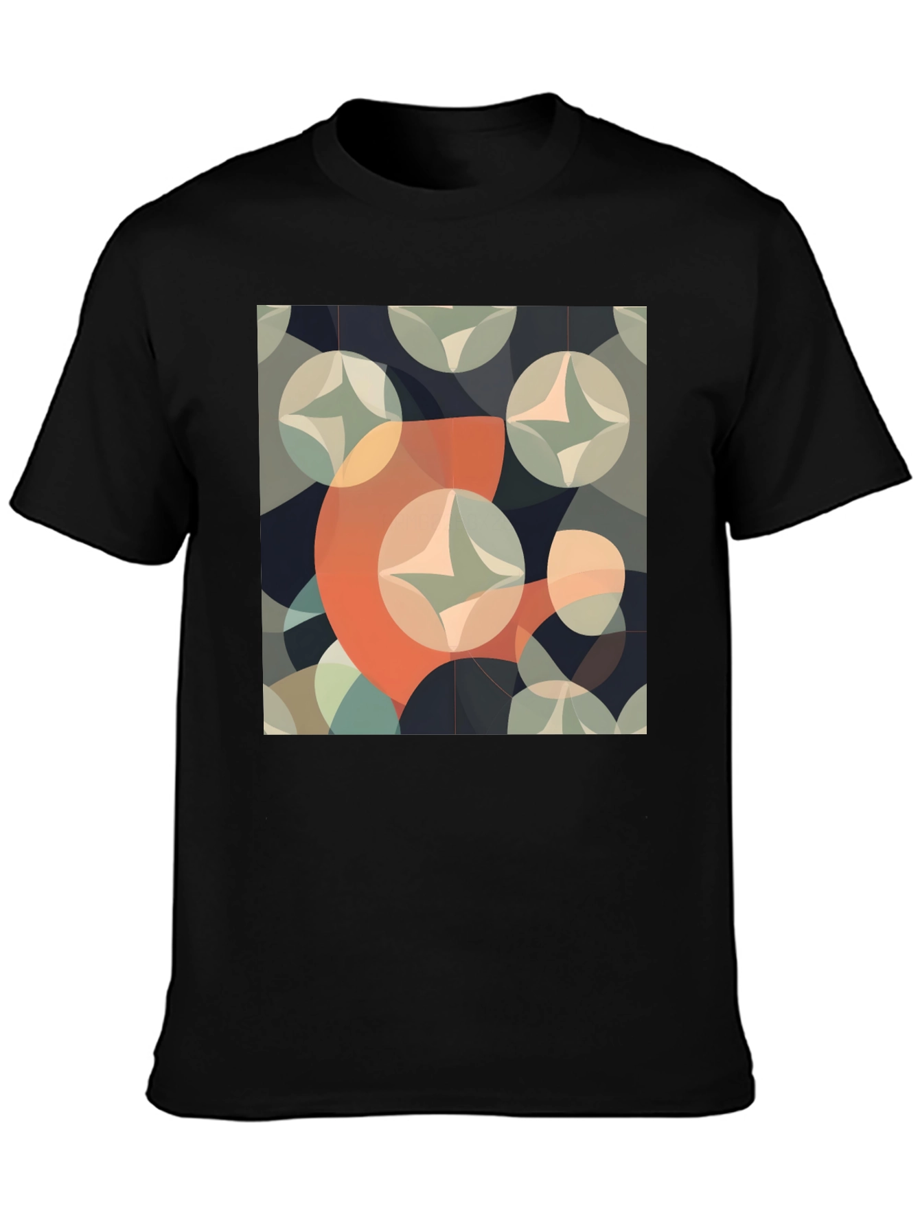 Retro Geometric Circle Pattern Black T-Shirt