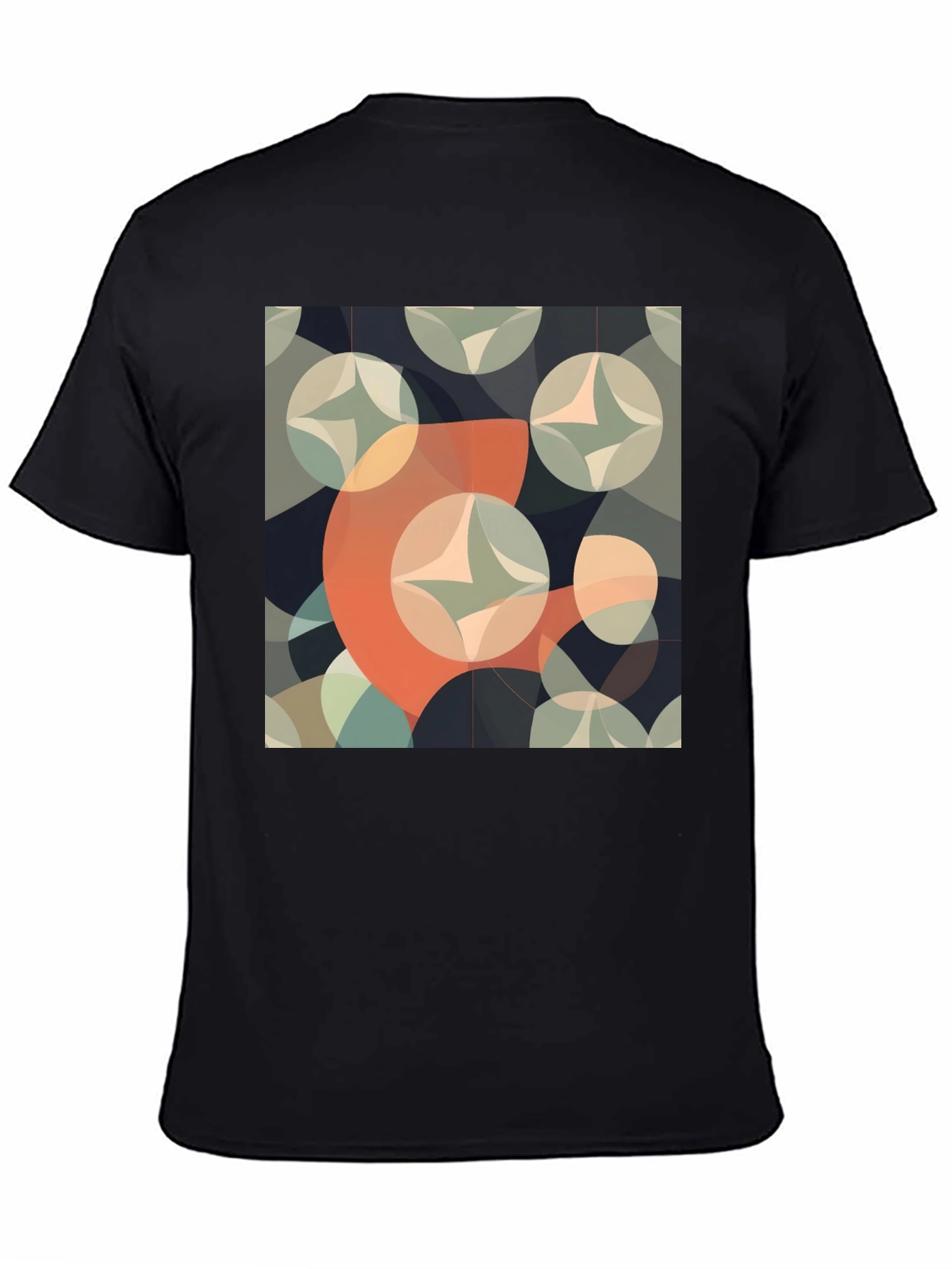 Retro Geometric Circle Pattern Black T-Shirt