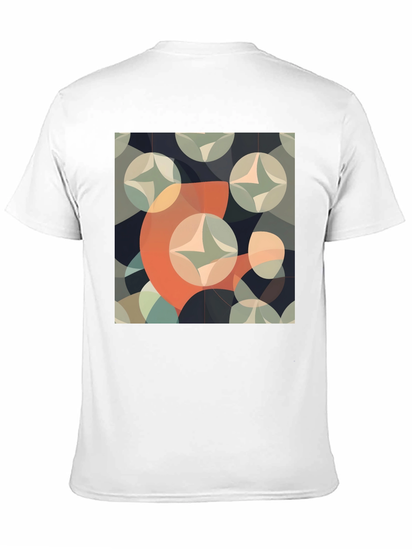 Retro Geometric Circle Pattern Black T-Shirt