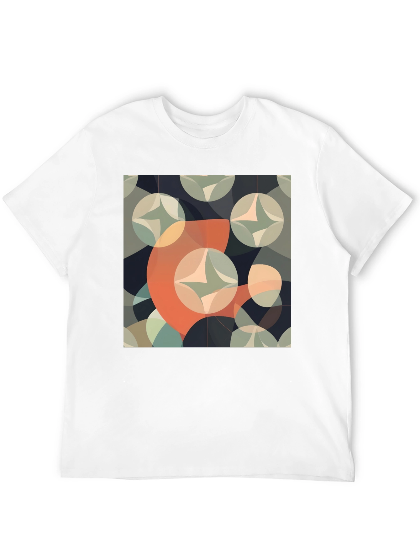 Retro Geometric Circle Pattern Black T-Shirt