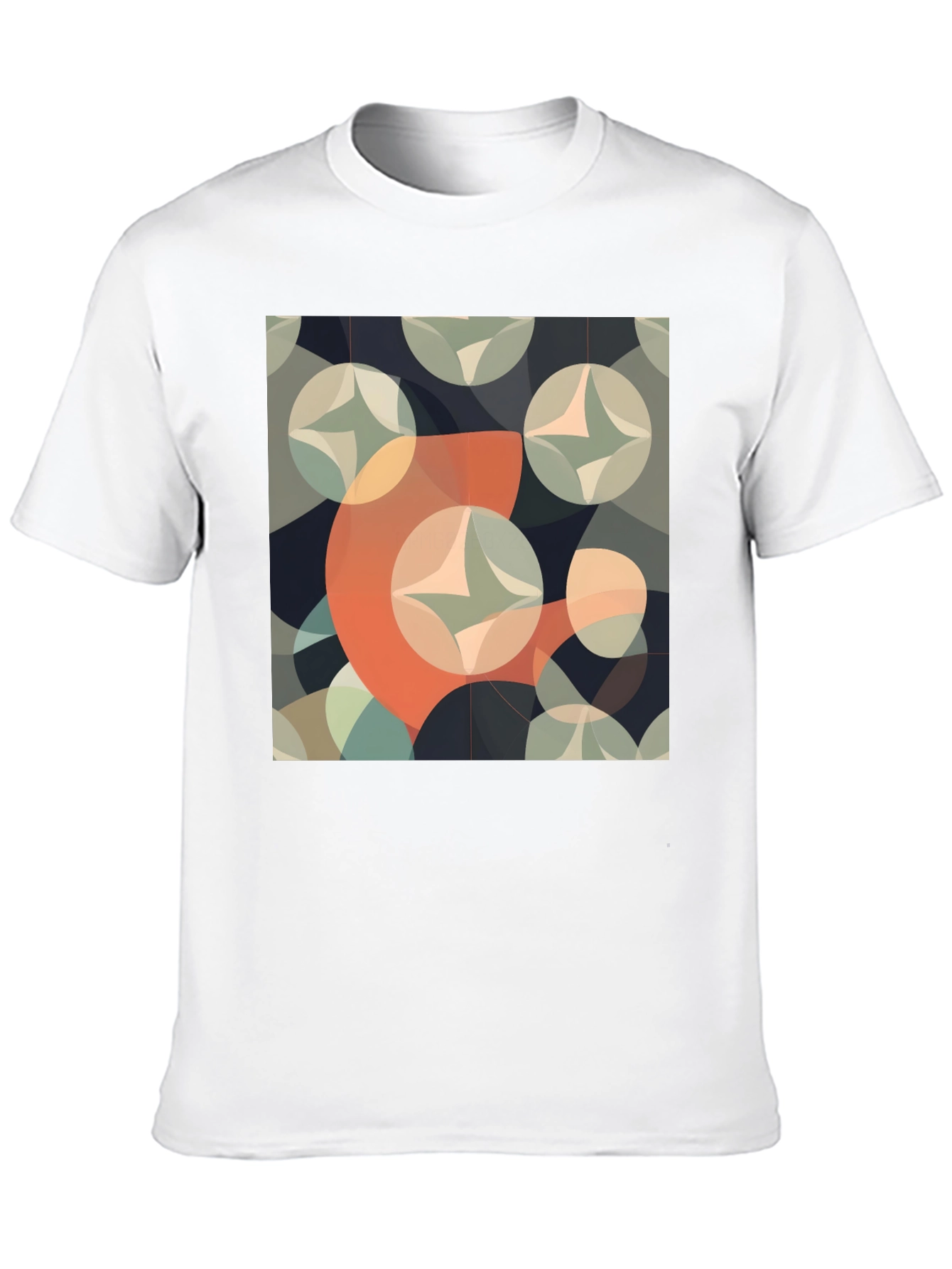Retro Geometric Circle Pattern Black T-Shirt