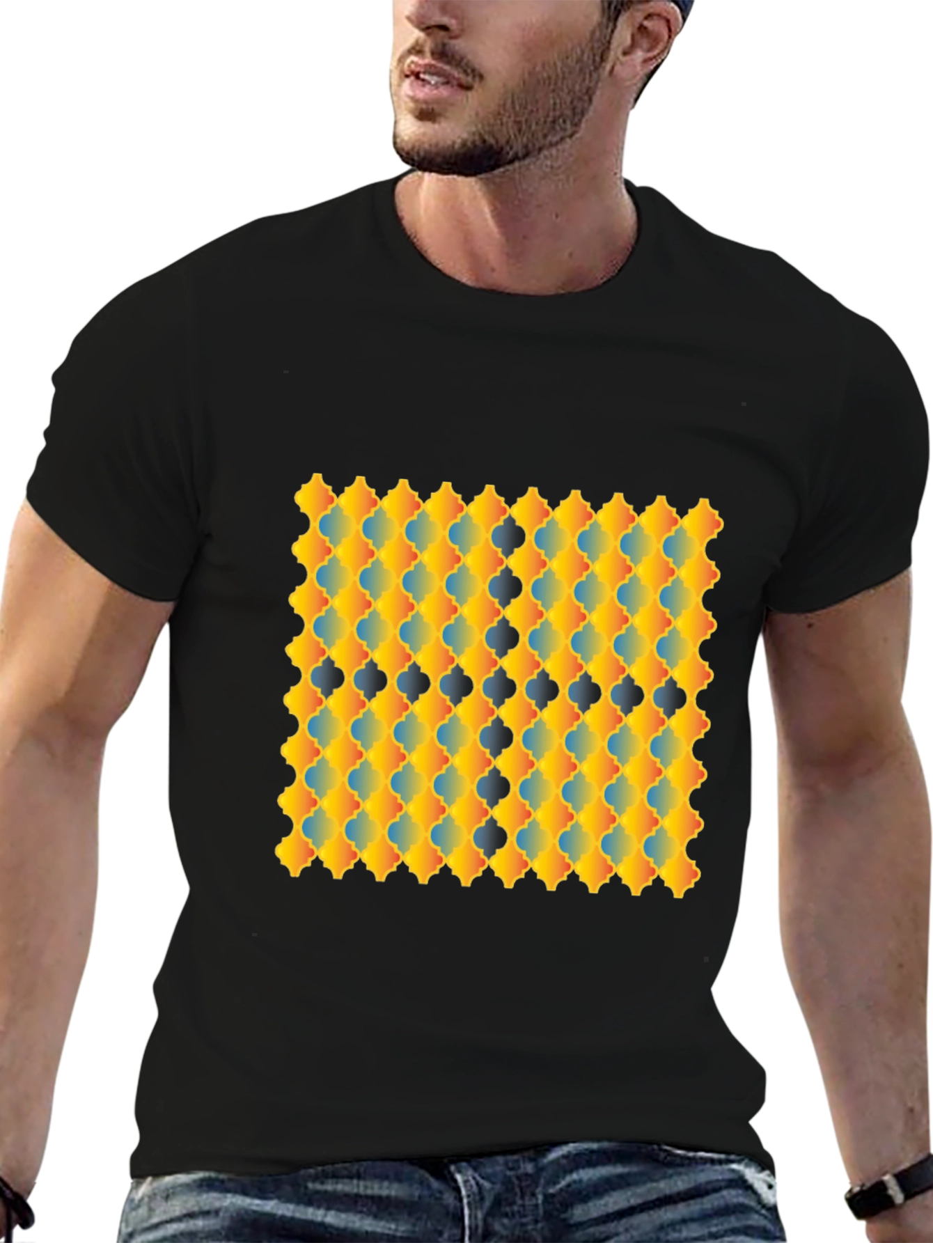 Geometric Patterned Graphic Tee - Modern Style