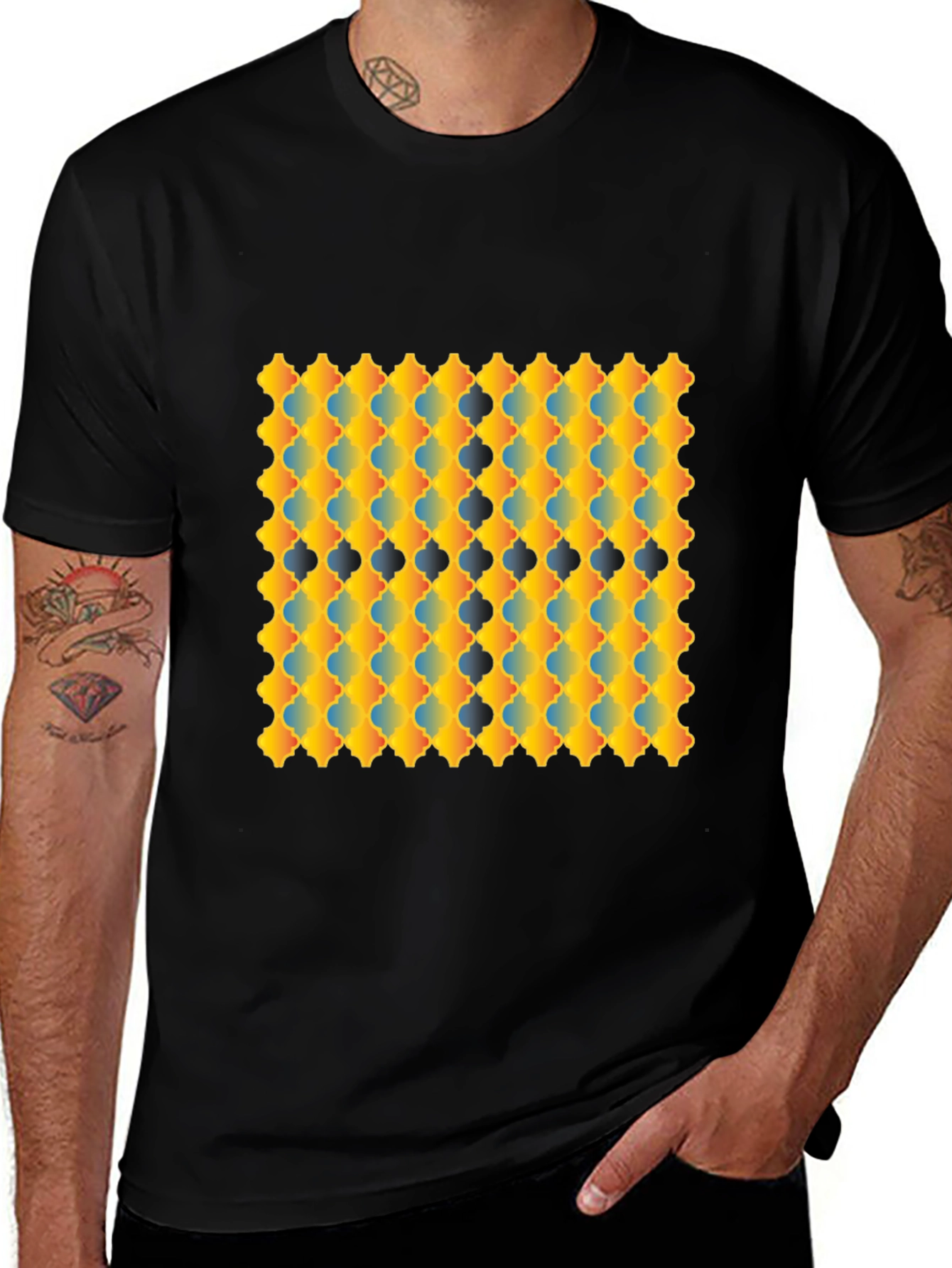 Geometric Patterned Graphic Tee - Modern Style
