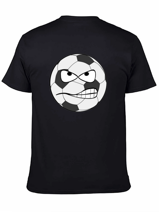 Angry Soccer Ball Graphic Tee - Black Cotton Shirt