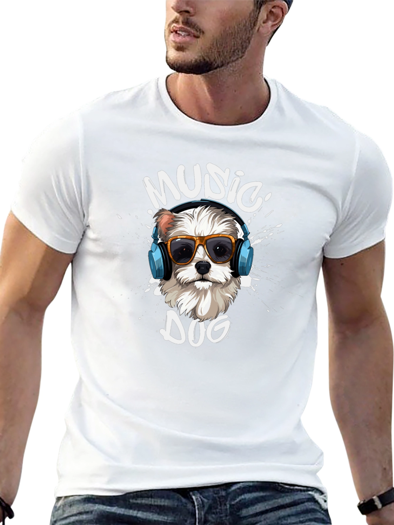 Music Dog Graphic T-Shirt - Trendy Canine Design