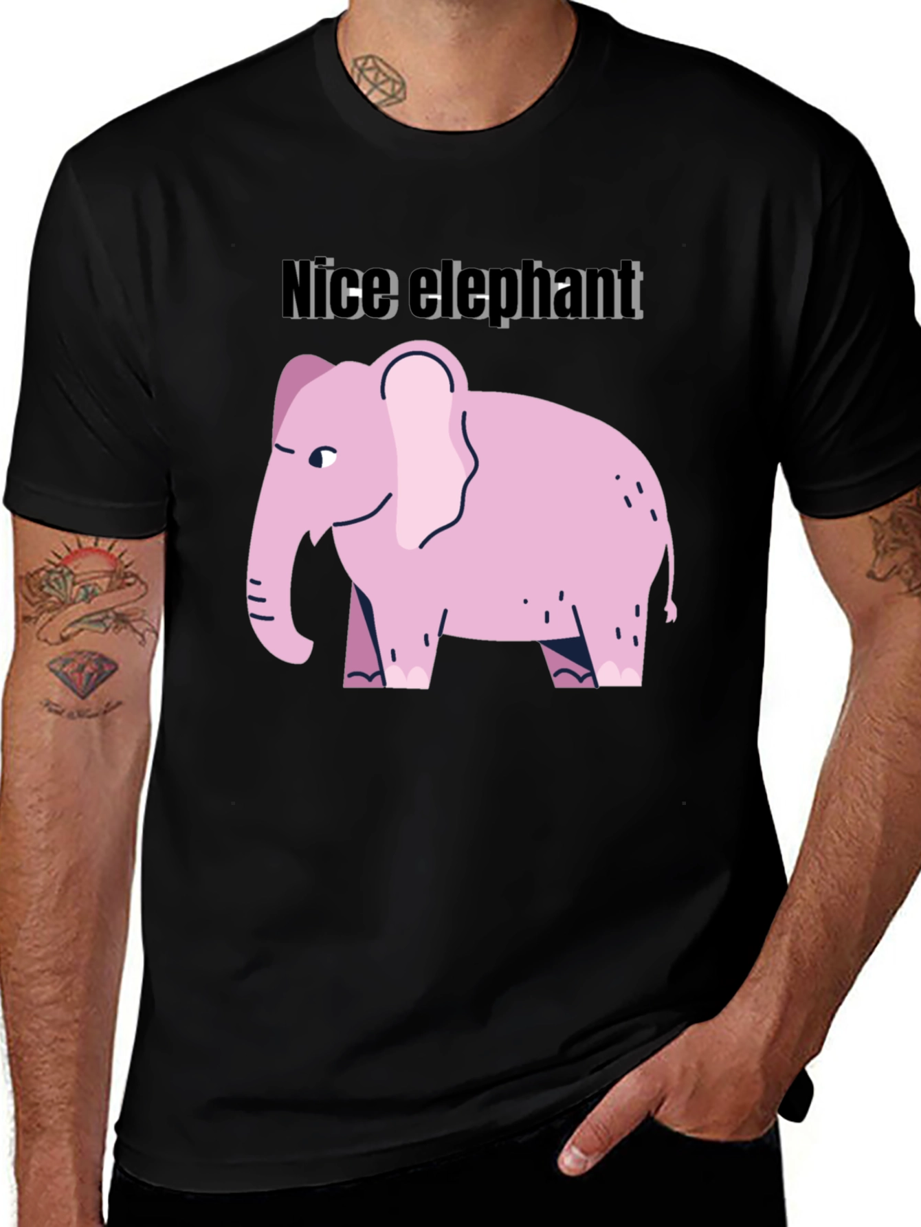 Nice Elephant Graphic Tee - Black Cotton Casual Shirt