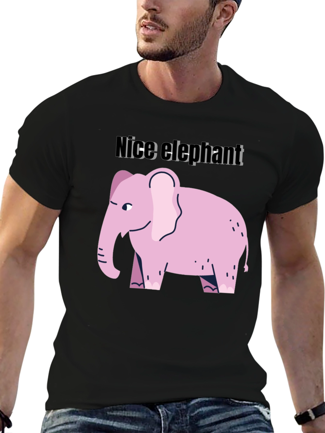 Nice Elephant Graphic Tee - Black Cotton Casual Shirt