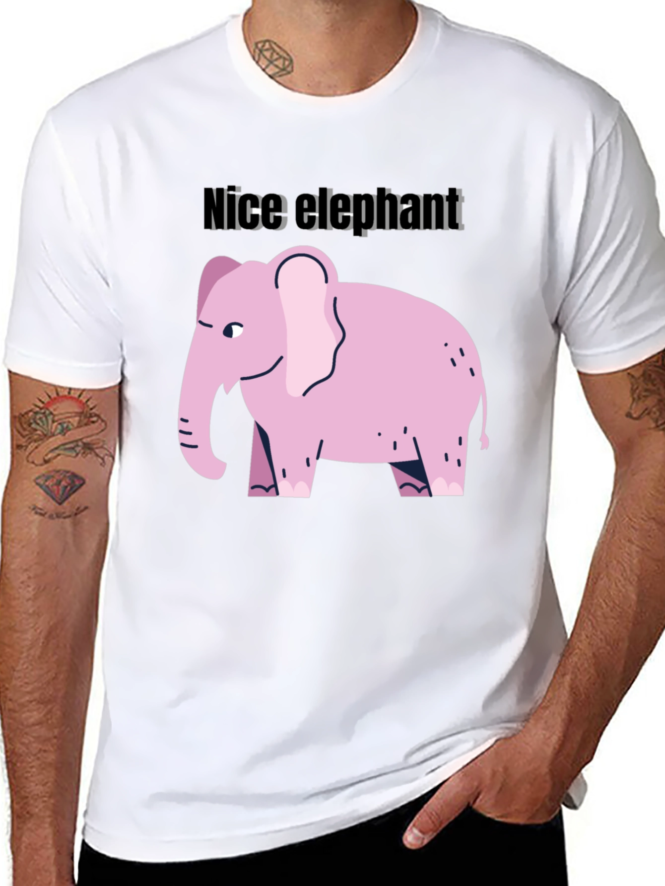 Nice Elephant Graphic Tee - Black Cotton Casual Shirt
