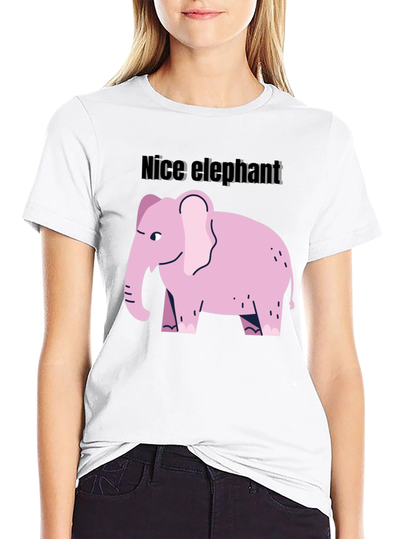 Nice Elephant Graphic Tee - Black Cotton Casual Shirt