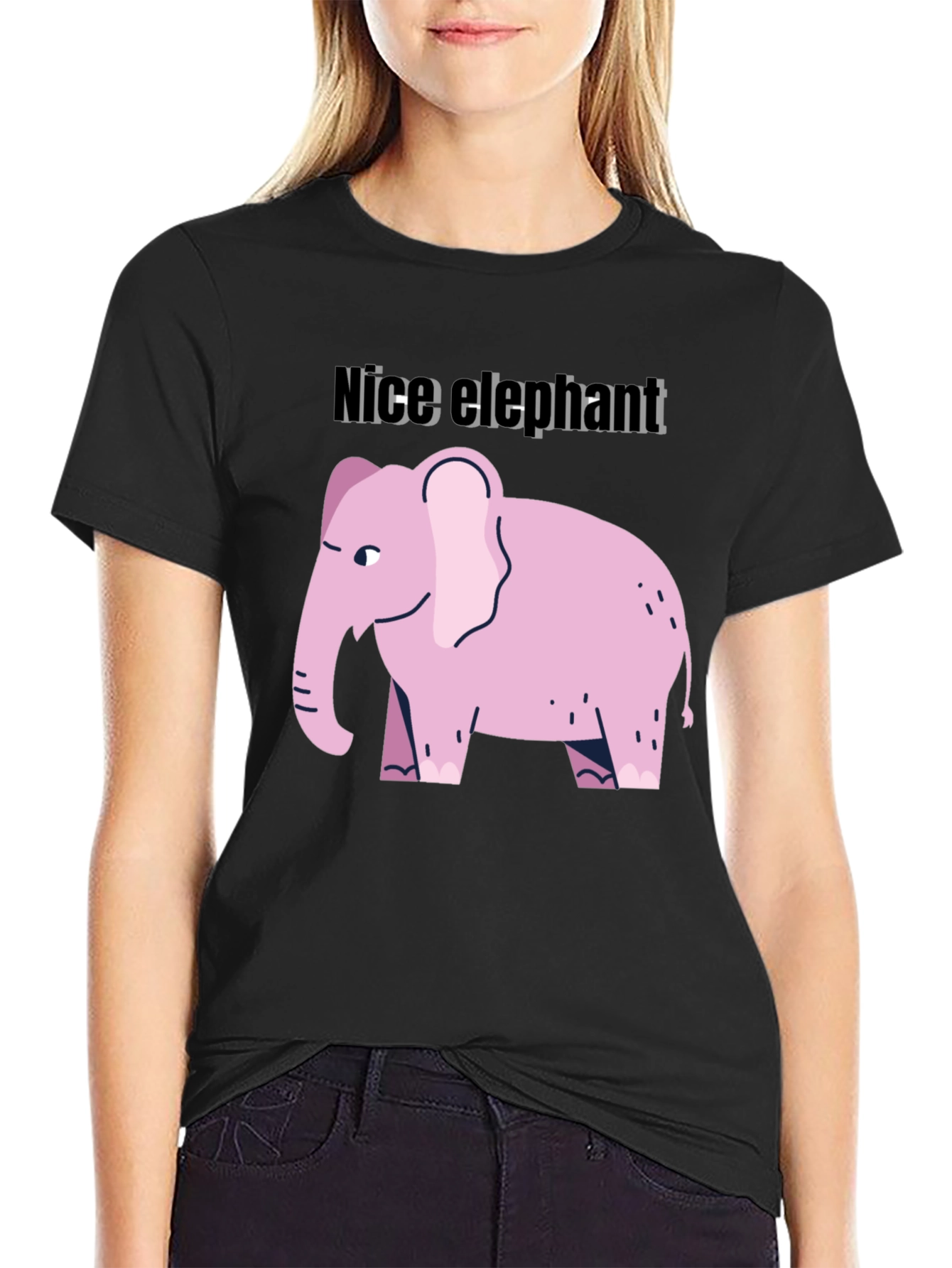 Nice Elephant Graphic Tee - Black Cotton Casual Shirt