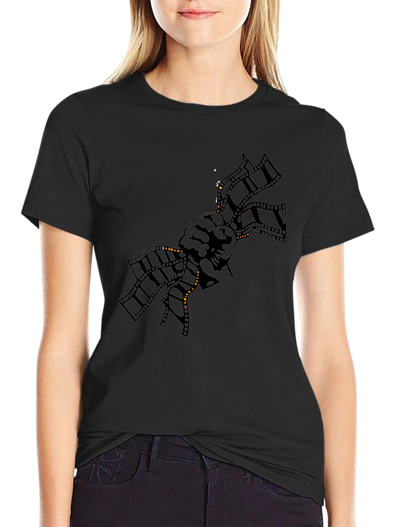 Graphic Print Black Crewneck T-Shirt