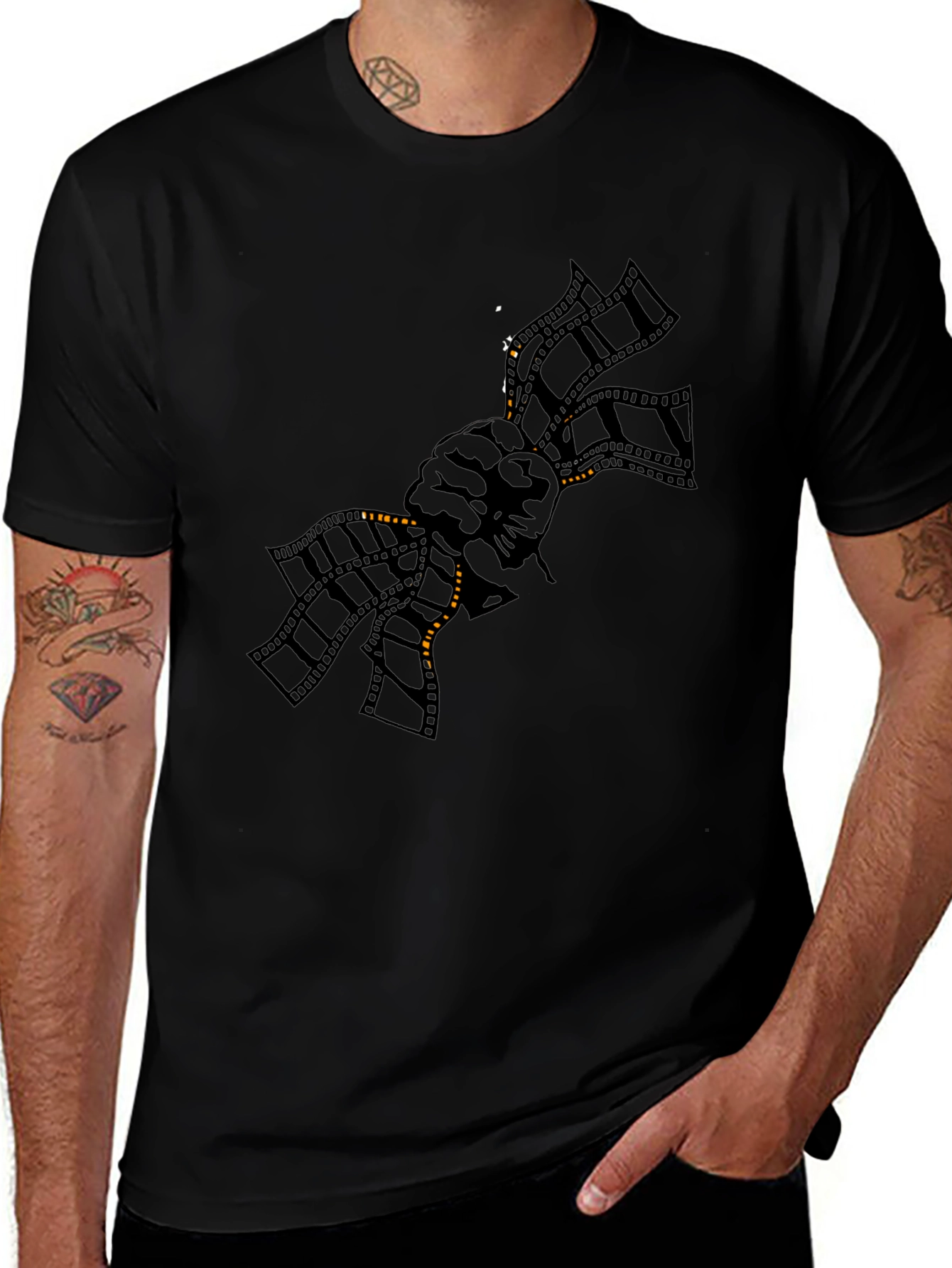 Graphic Print Black Crewneck T-Shirt