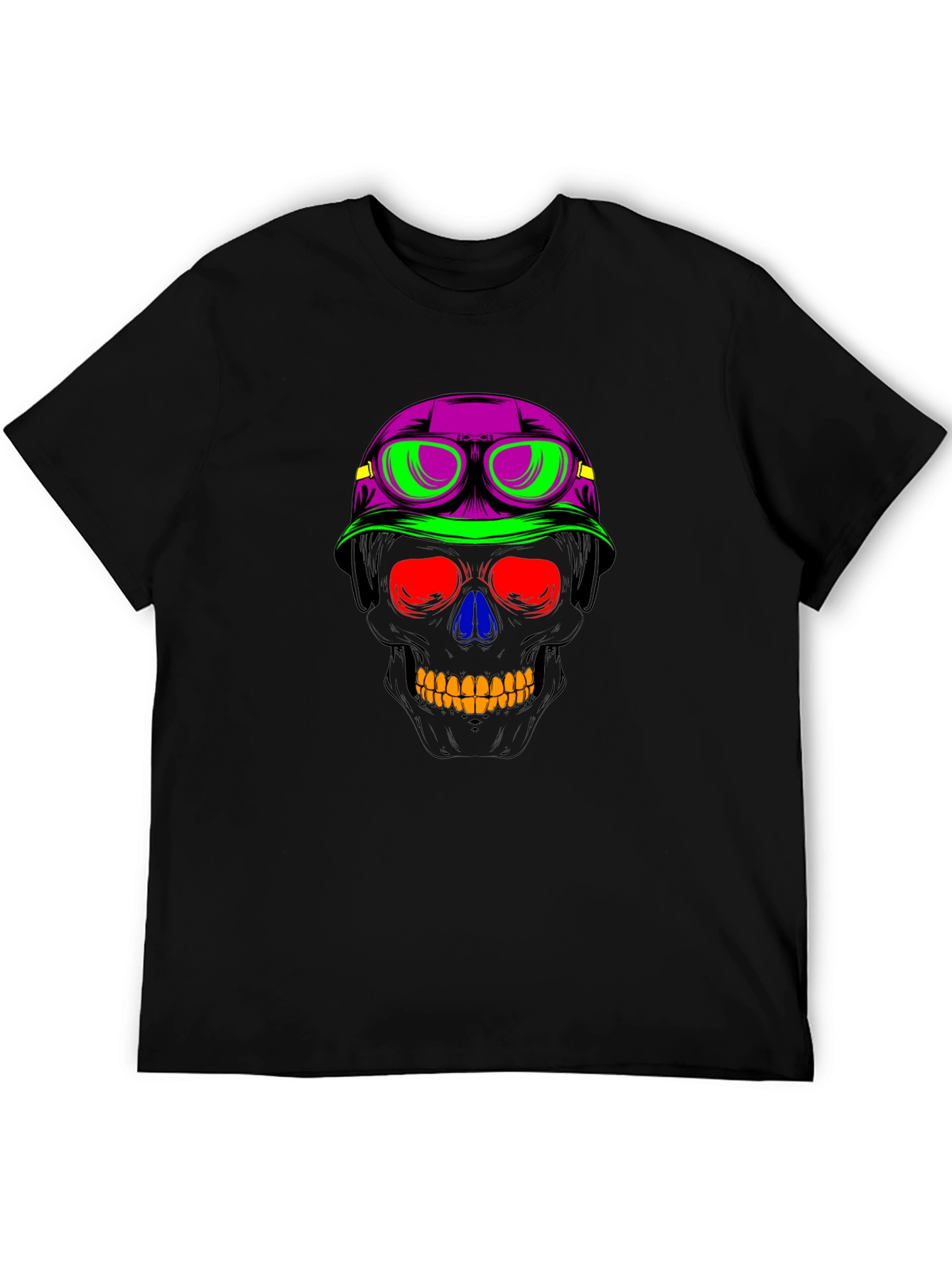 Neon Skull Biker Helmet Graphic Tee