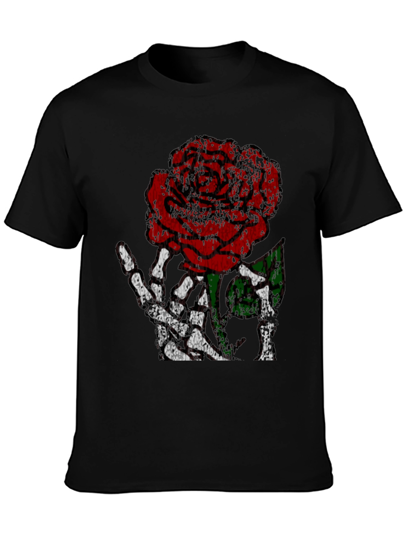 Rose Skeleton Hand Graphic Tee - Edgy Black T-Shirt
