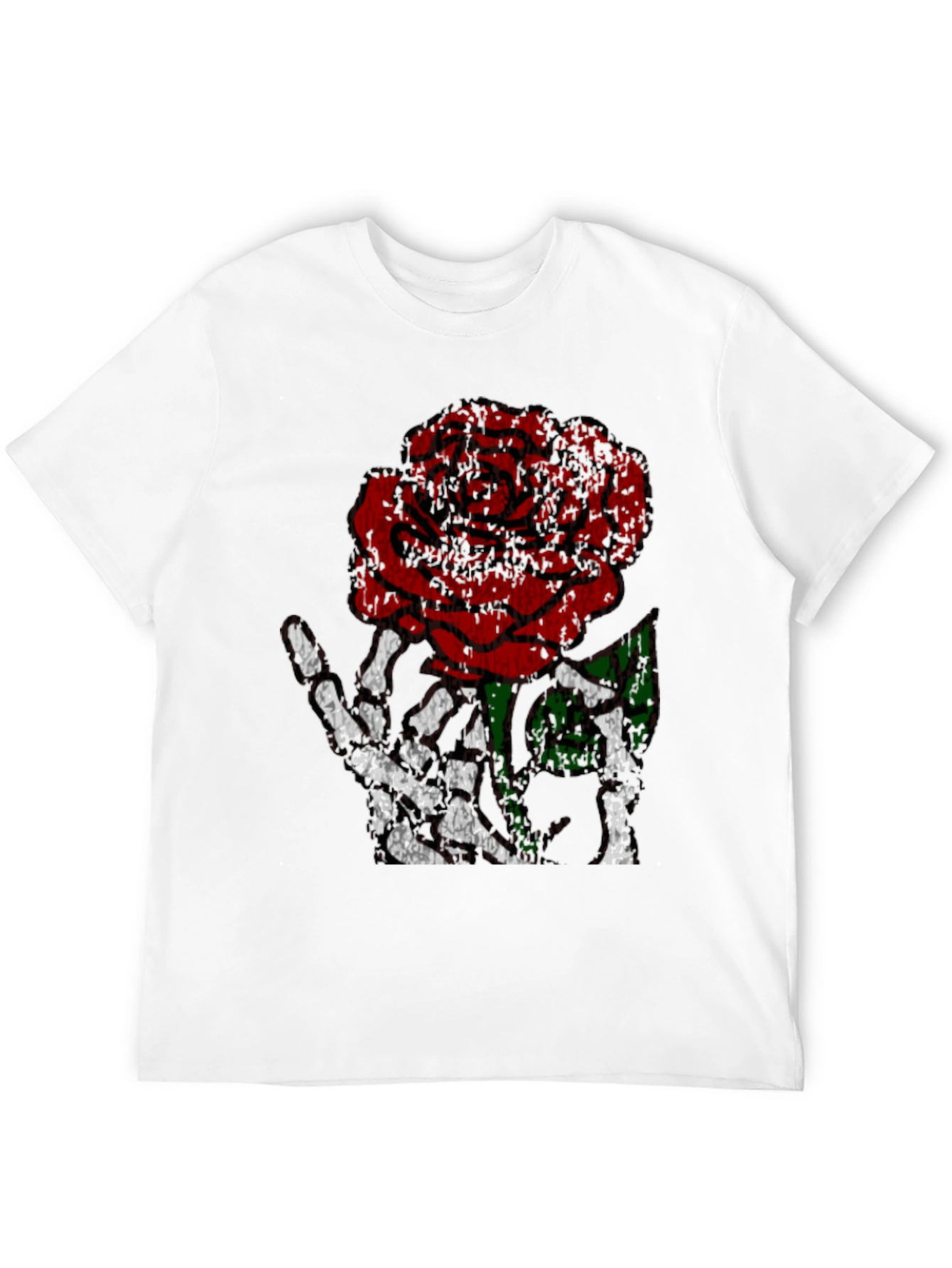 Rose Skeleton Hand Graphic Tee - Edgy Black T-Shirt